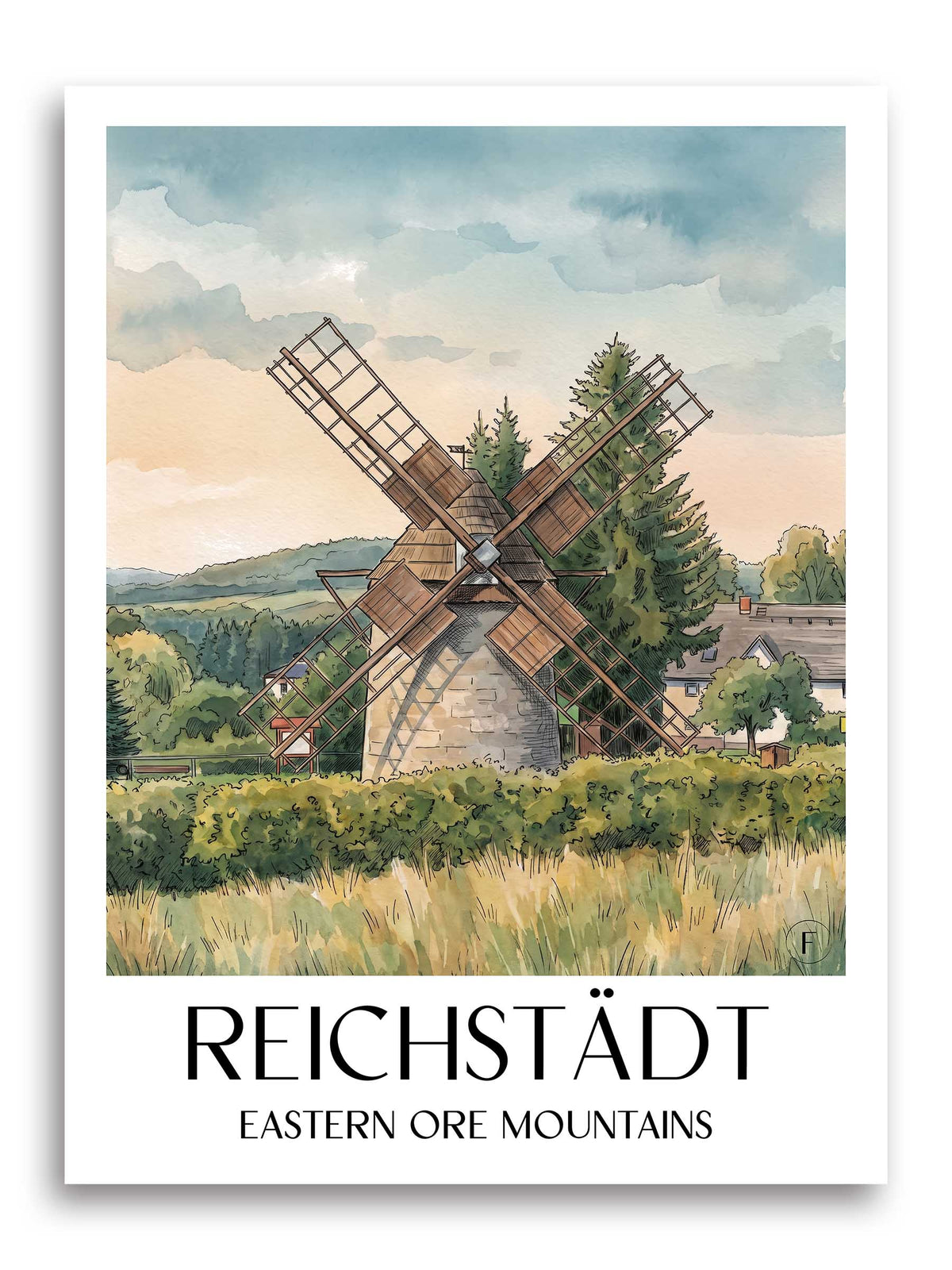 Reichstädt Poster - Osterzgebirge - Deutschland Kunstdruck - Aquarell von A4 bis A1