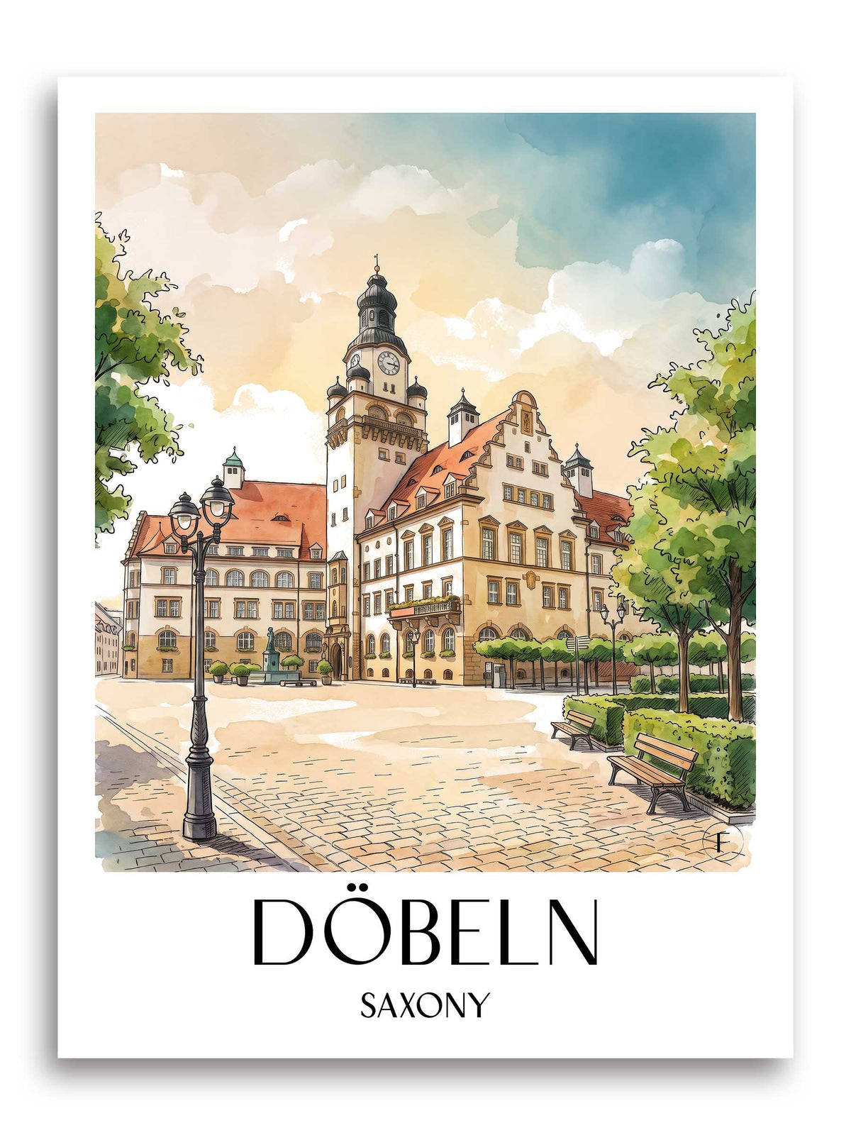 Döbeln Poster - Sachsen - Deutschland Kunstdruck - Aquarell von A4 bis A1