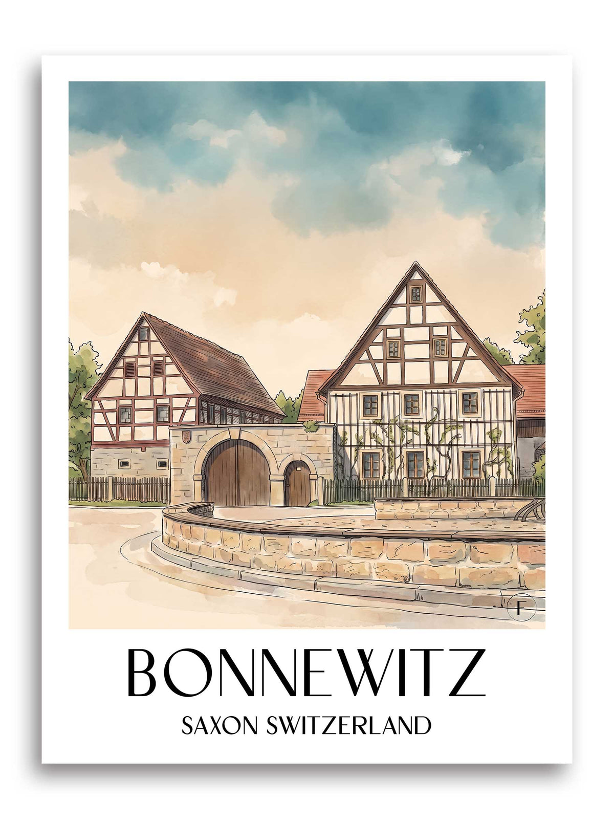 Bonnewitz Poster - Sächsische Schweiz - Deutschland Kunstdruck - Aquarell von A4 bis A1