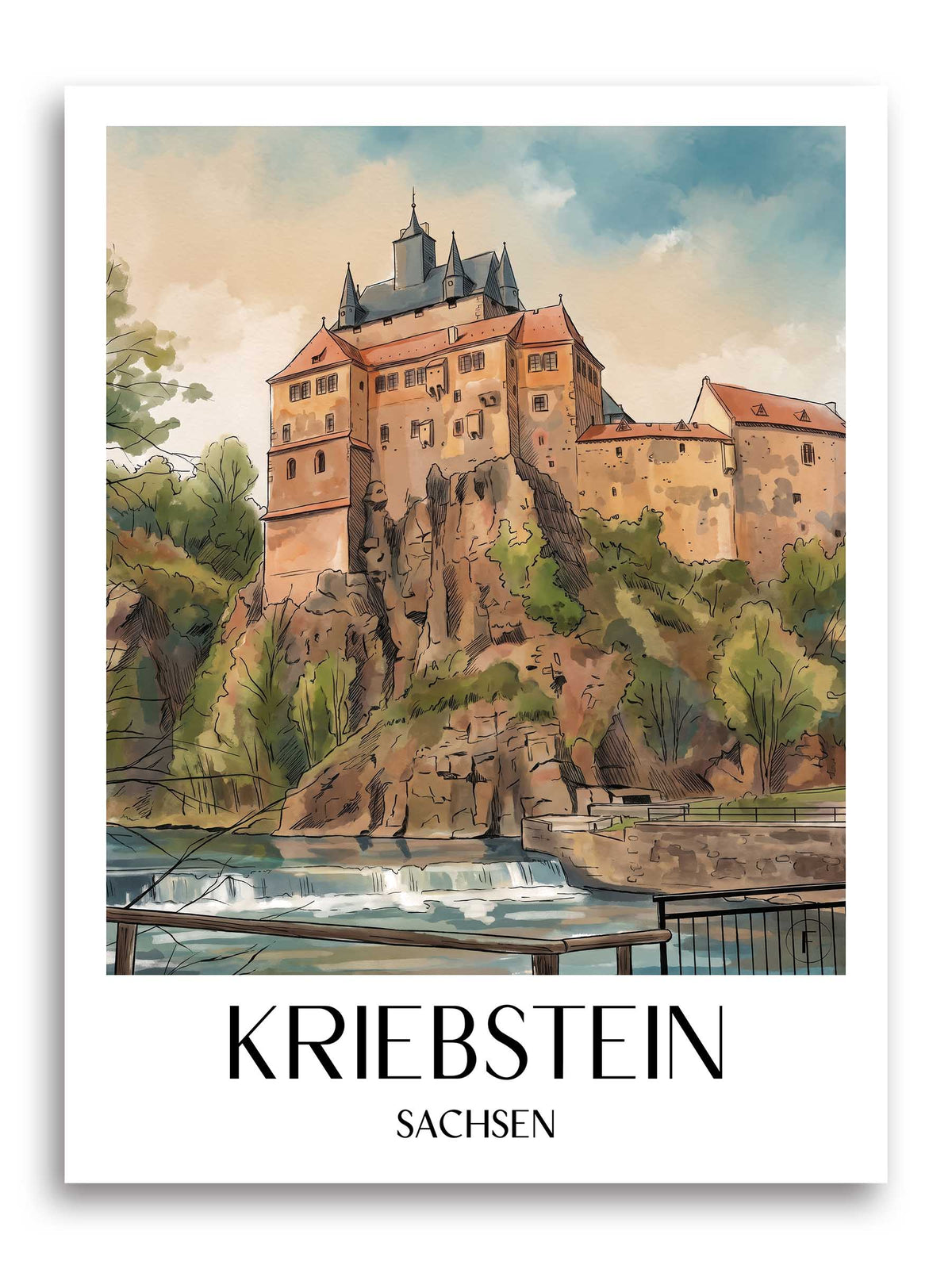 kriebstein-sachsen-deutschland-poster-aquarell
