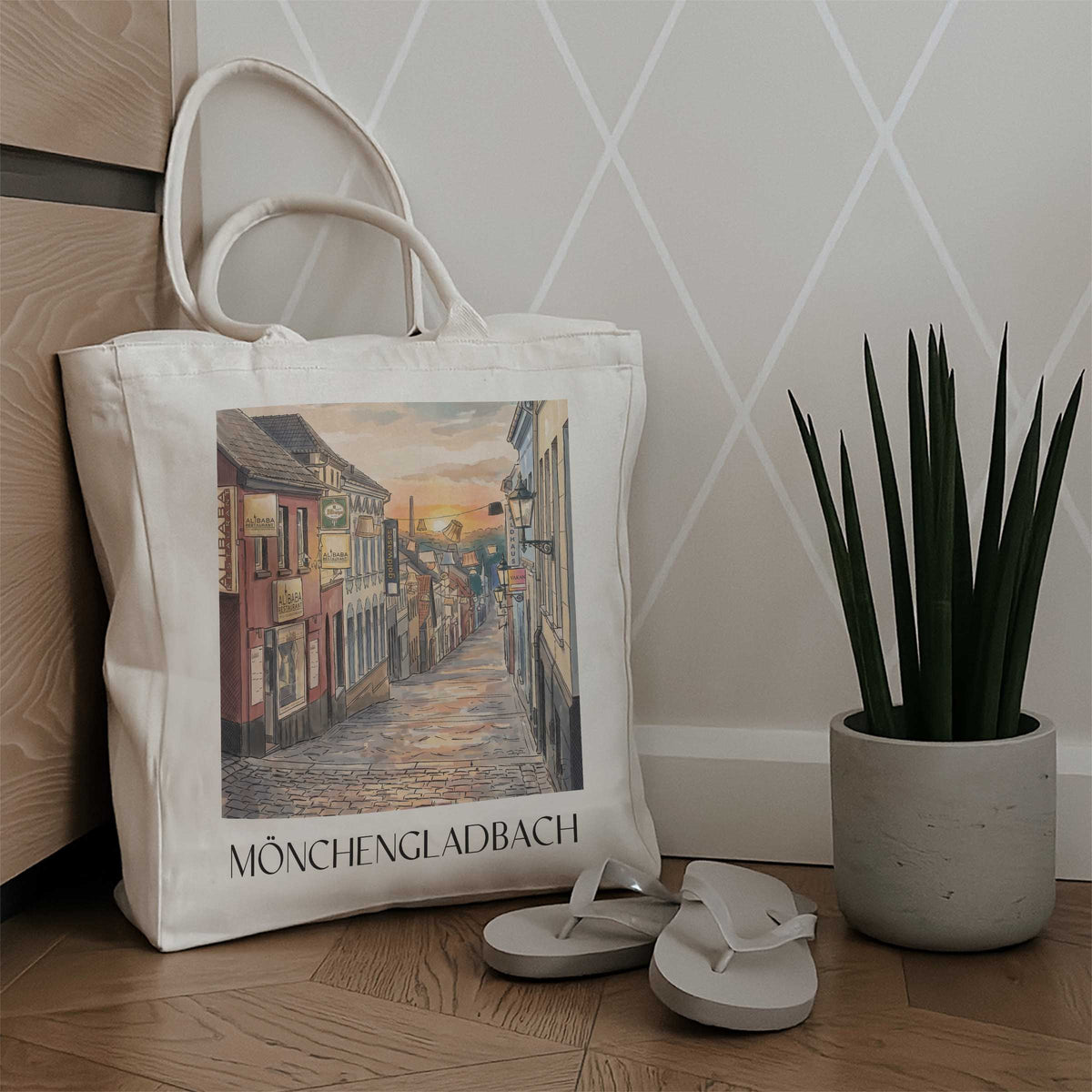 mönchengladbach-niederrhein-deutschland-einkaufstasche-aquarell
