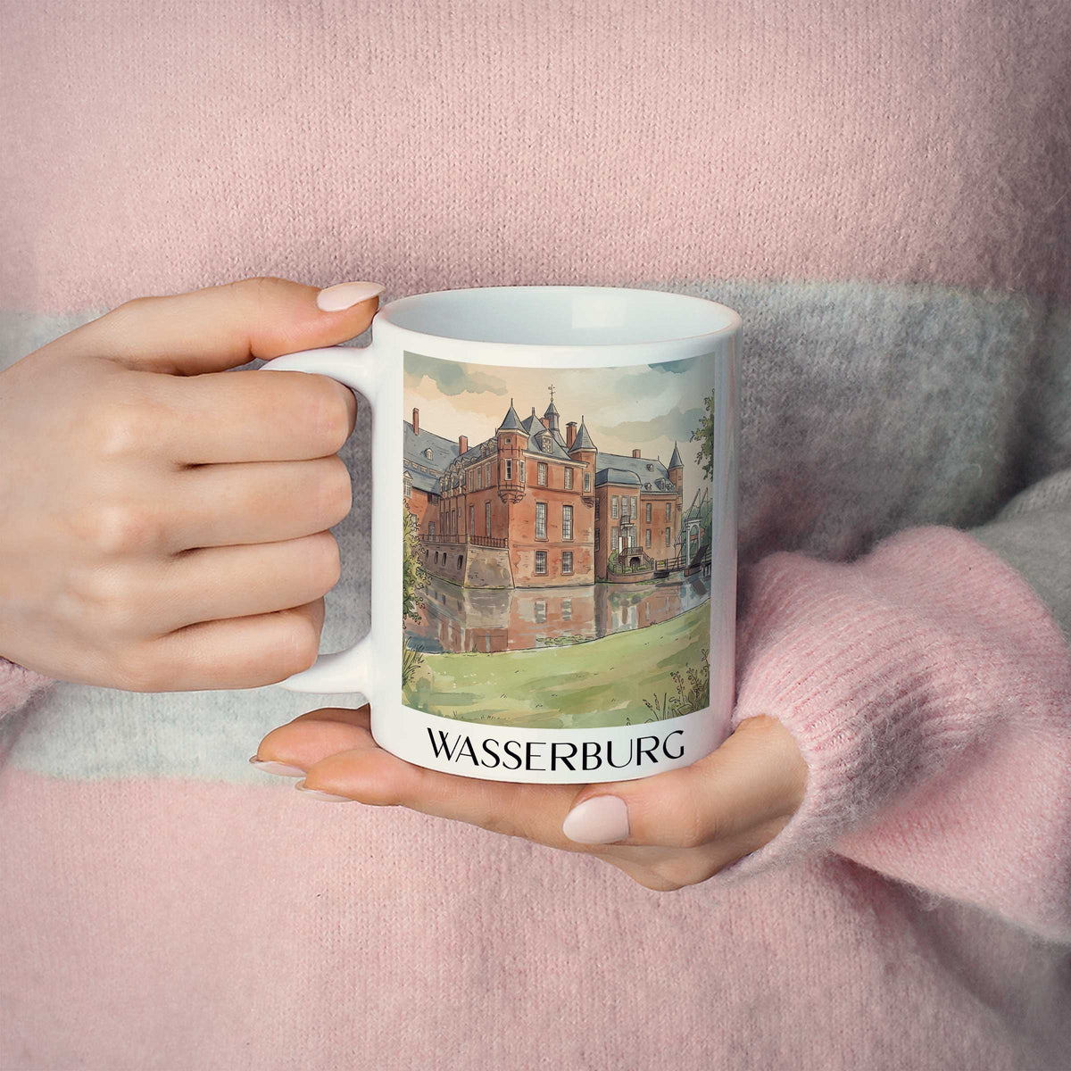 wasserburg-anholt-deutschland-kaffeebecher-aquarell