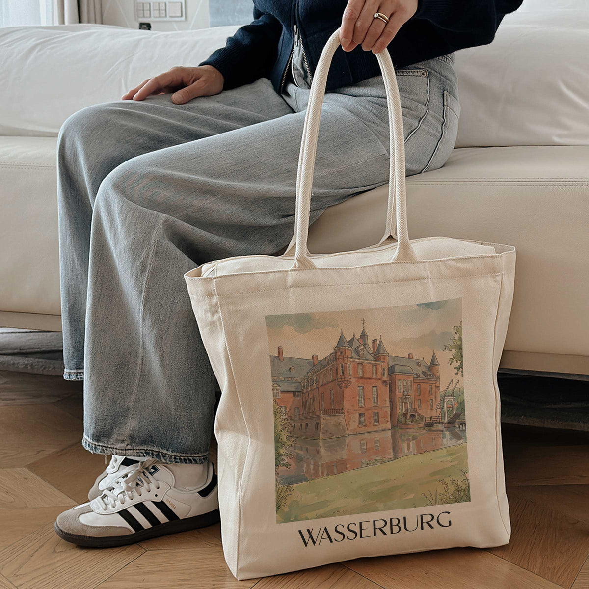 wasserburg-anholt-deutschland-einkaufstasche-aquarell