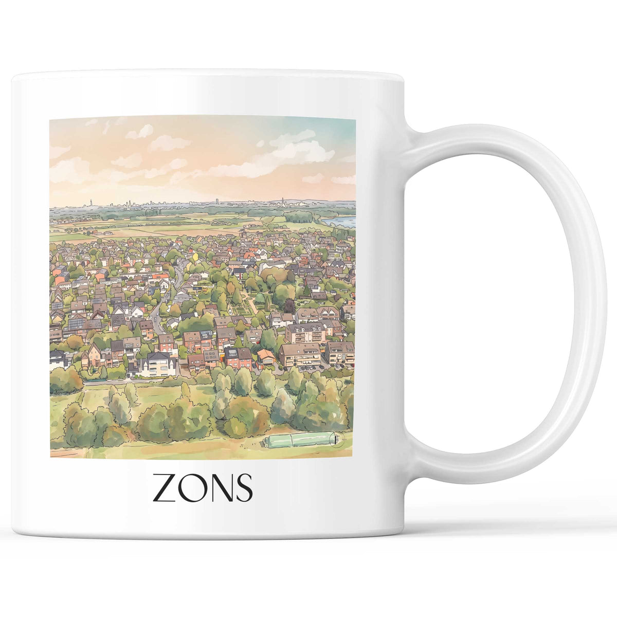 Zons Kaffeebecher - Niederrhein - Deutschland Becher - Kaffeetasse im Aquarell Stil