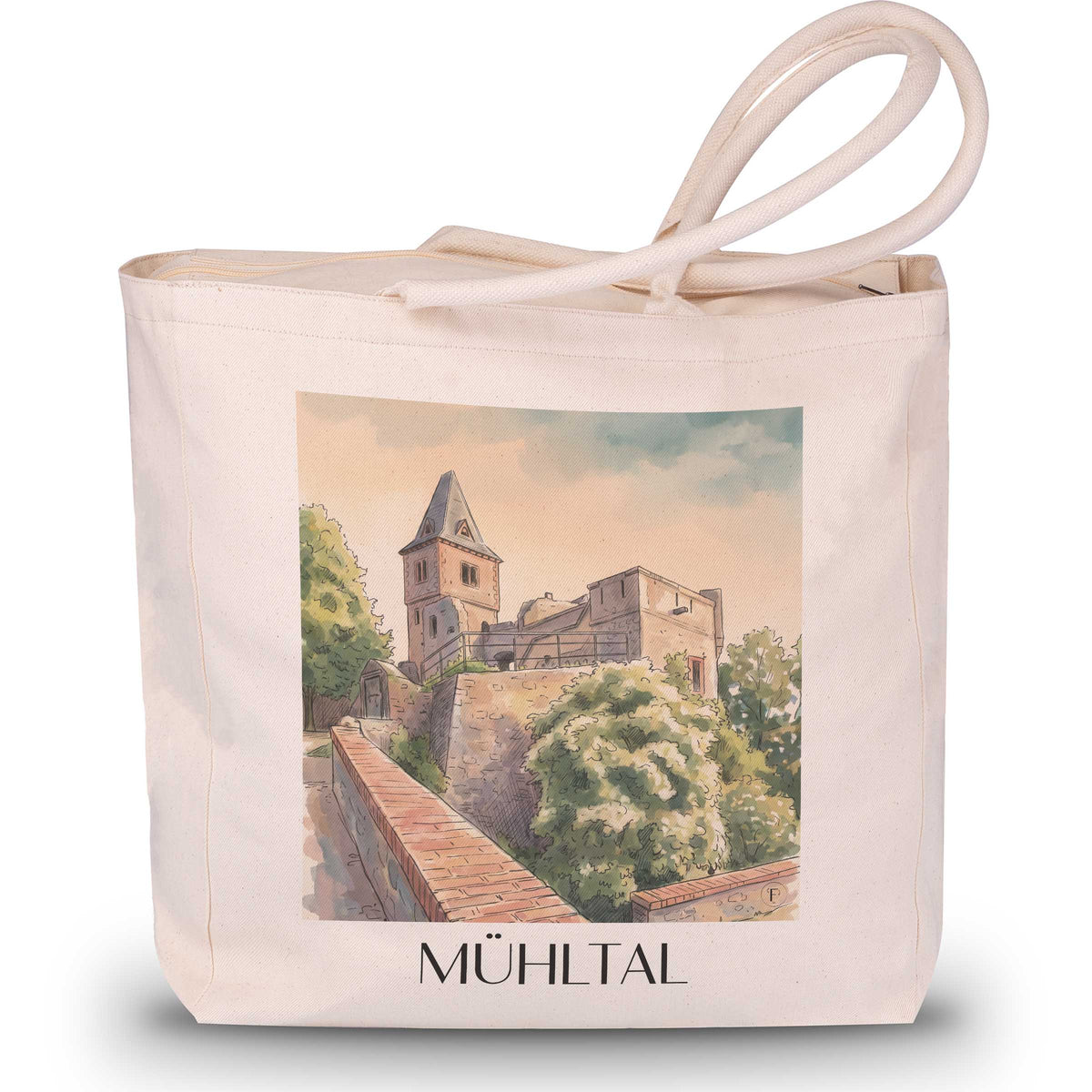 Mühltal Shopping Tasche - Odenwald - Deutschland Tote Bag - Einkaufstasche im Aquarell Stil