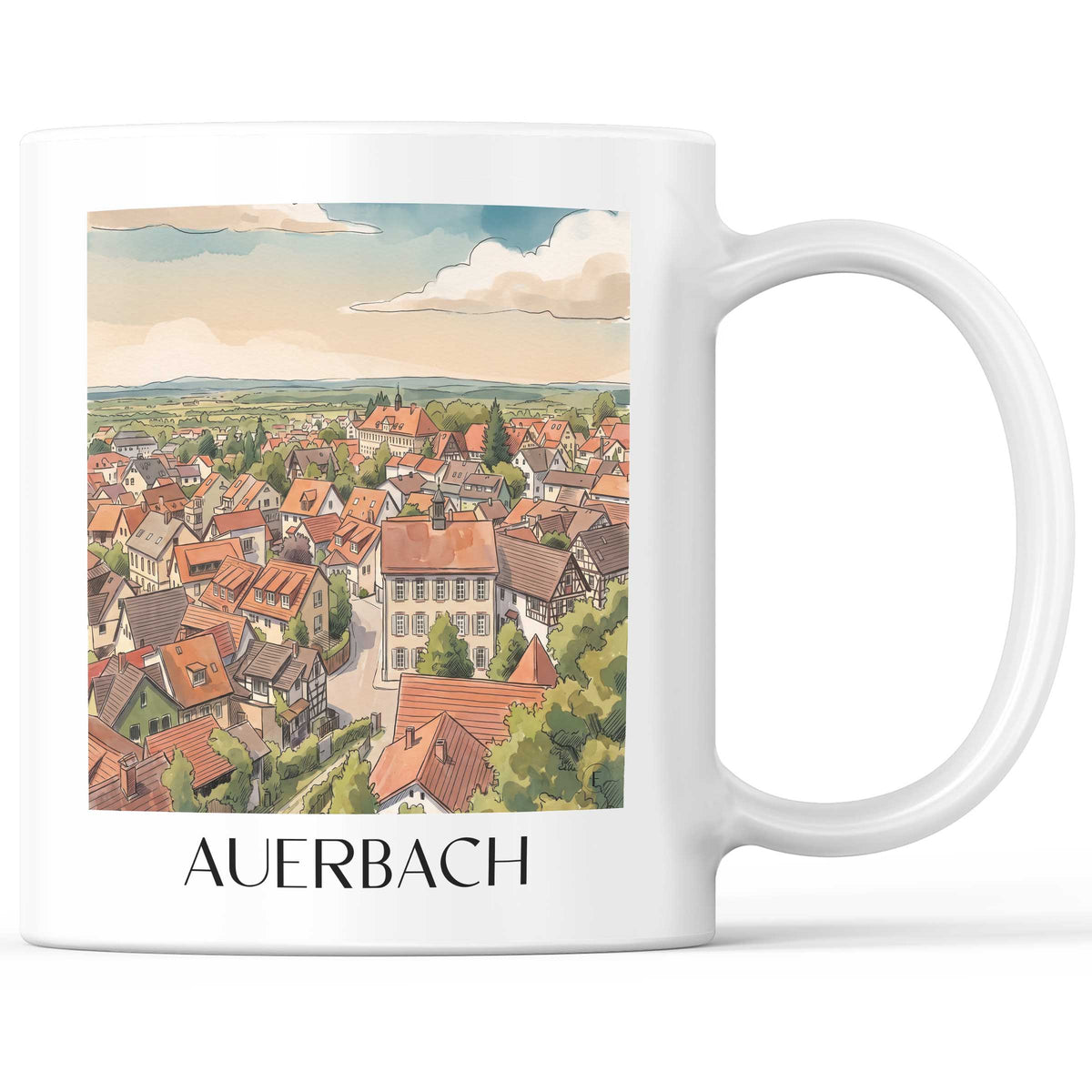 Auerbach Kaffeebecher - Bergstraße - Deutschland Becher - Kaffeetasse im Aquarell Stil