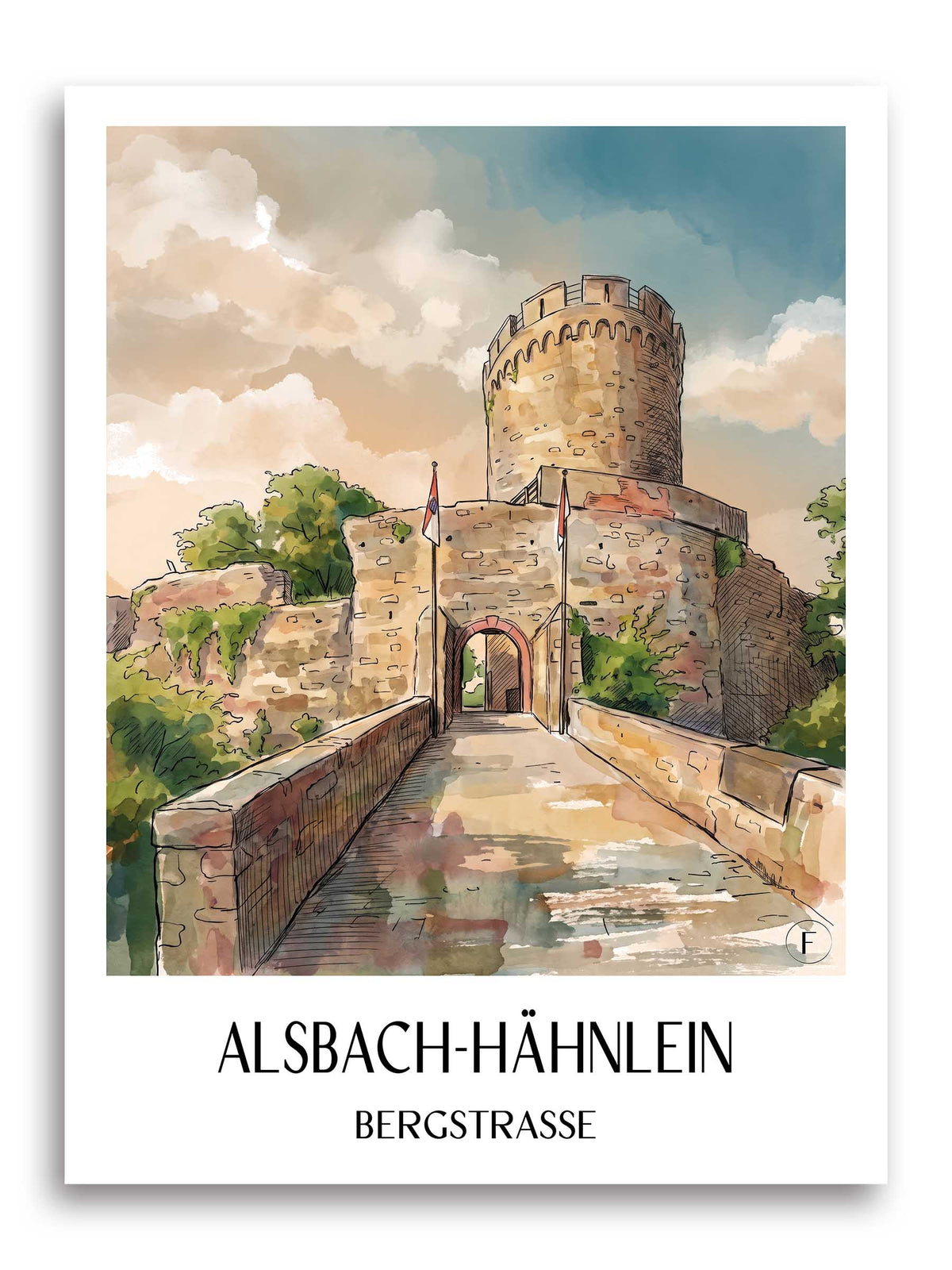 Alsbach-Hähnlein Poster - Bergstraße - Deutschland Kunstdruck - Aquarell von A4 bis A1