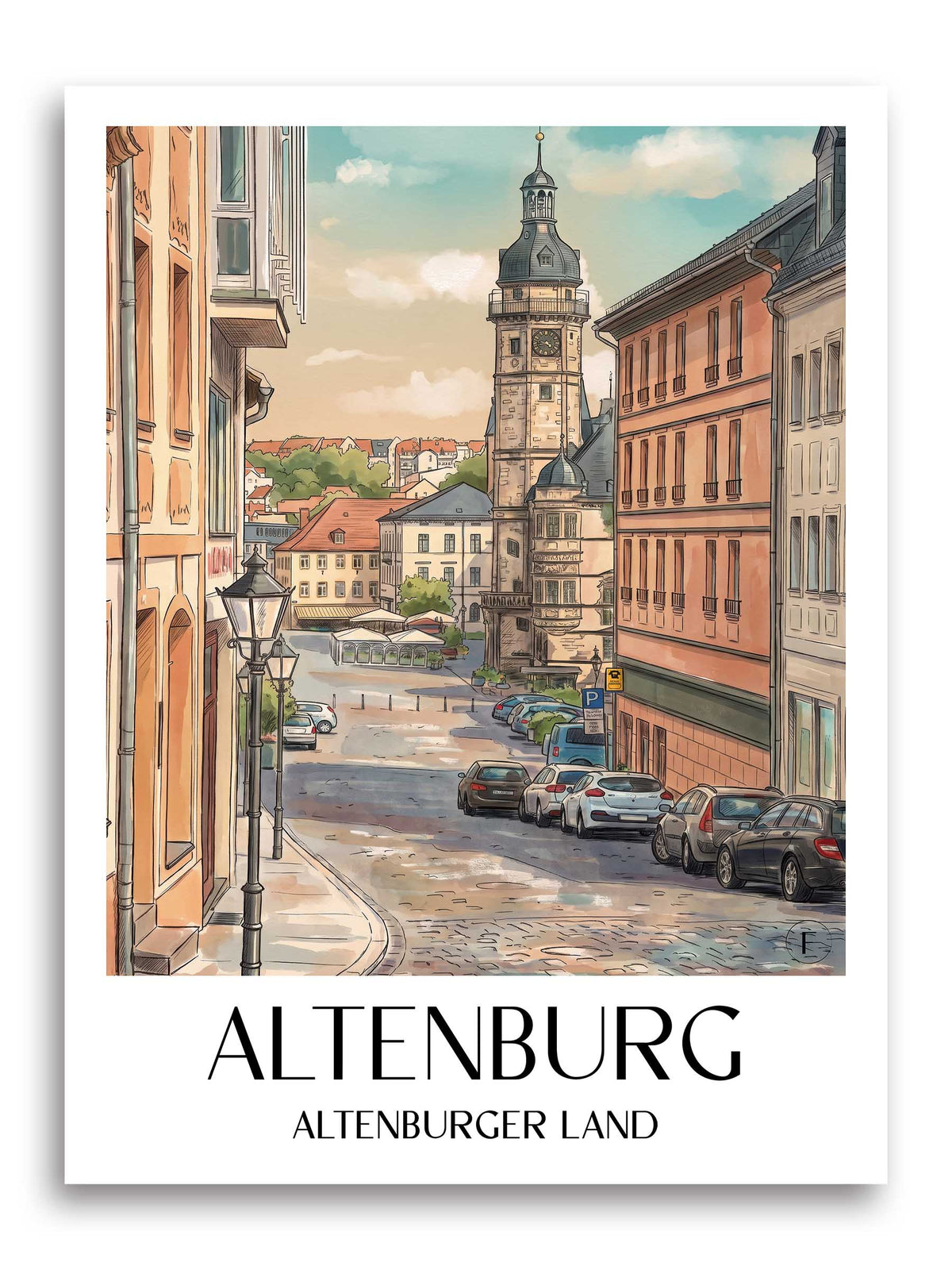 Altenburg Poster - Altenburger Land - Deutschland Kunstdruck - Aquarell von A4 bis A1