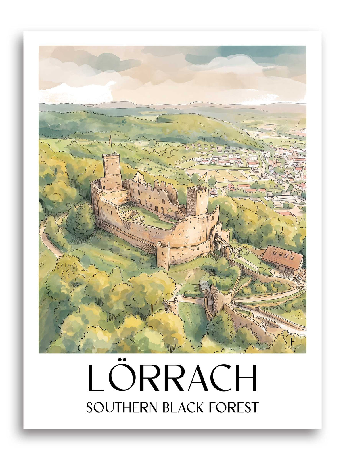 Lörrach Poster - Südschwarzwald - Deutschland Kunstdruck - Aquarell von A4 bis A1