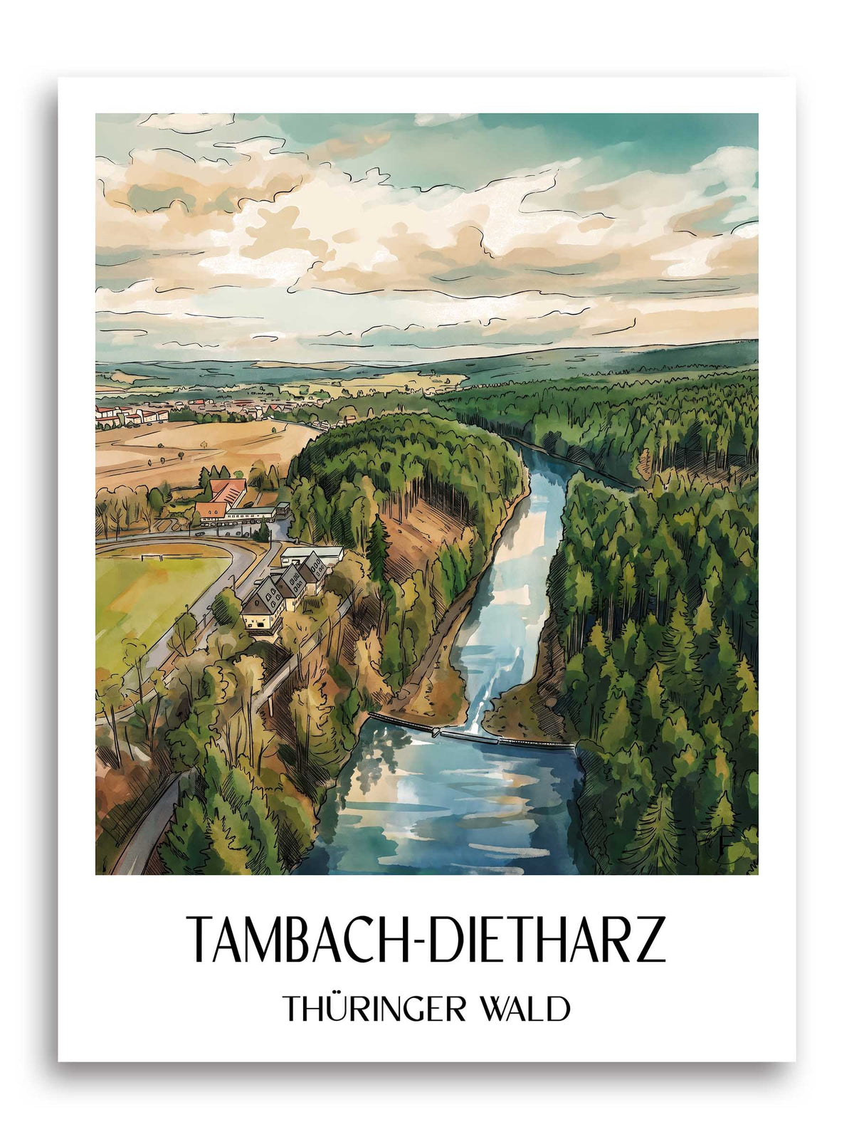 tambach-dietharz-thüringer-wald-deutschland-poster-aquarell