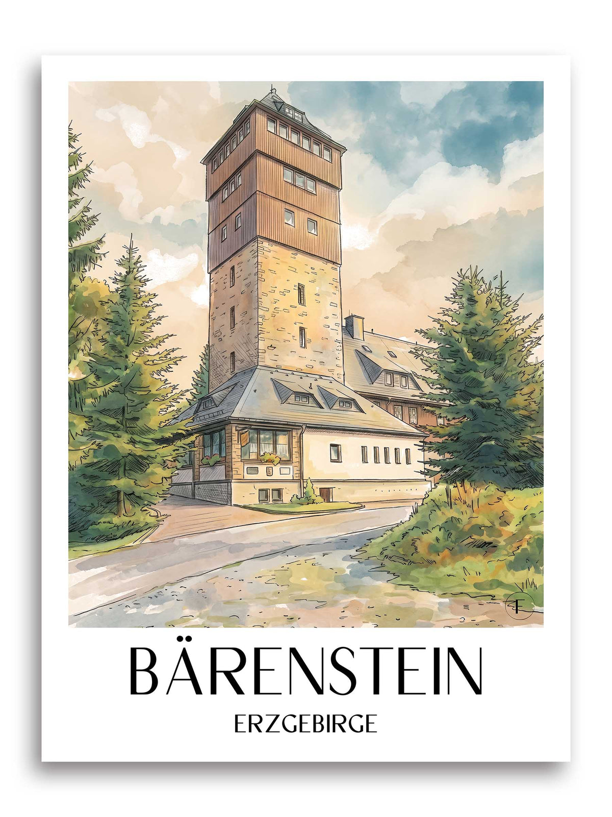 Bärenstein Poster - Erzgebirgsvorland - Deutschland Kunstdruck - Aquarell von A4 bis A1