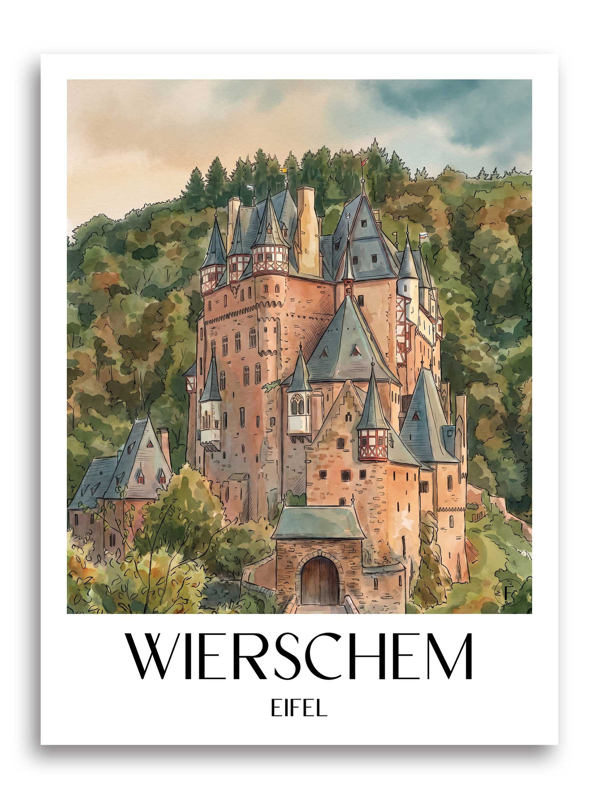 Wierschem Poster - Eifel - Deutschland Kunstdruck - Aquarell von A4 bis A1