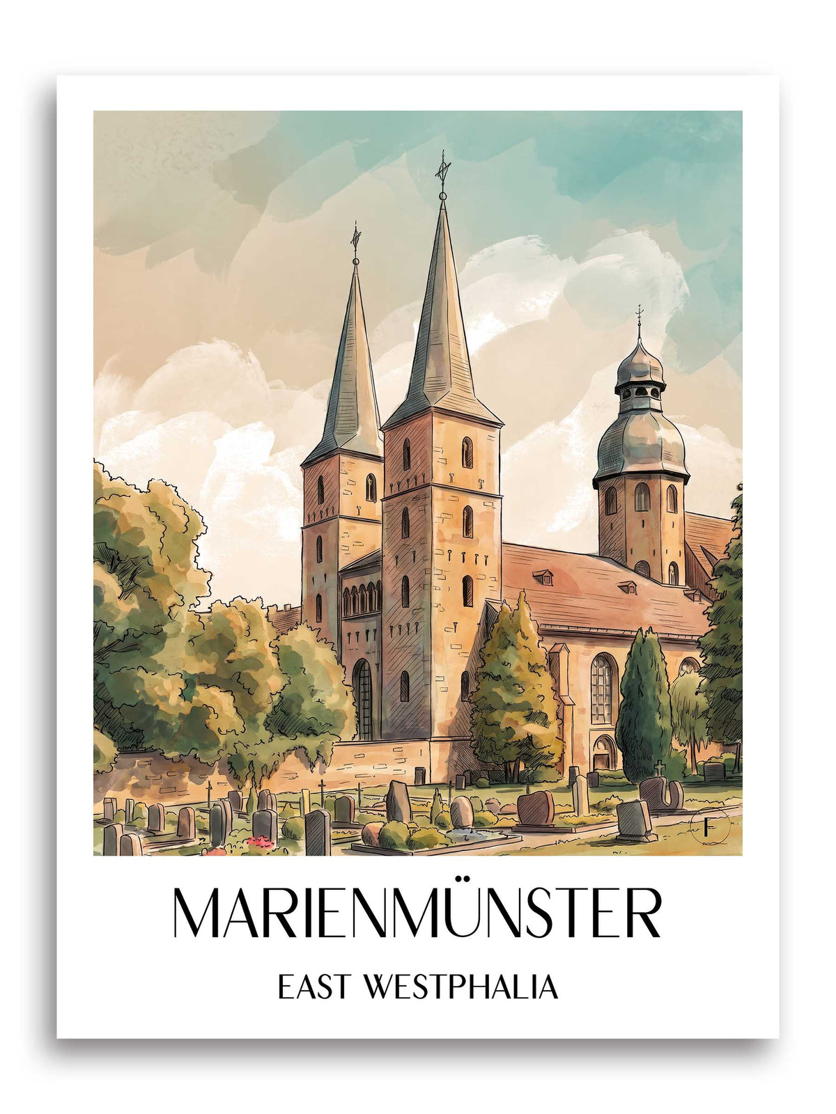 Marienmünster Poster - Ostwestfalen - Deutschland Kunstdruck - Aquarell von A4 bis A1