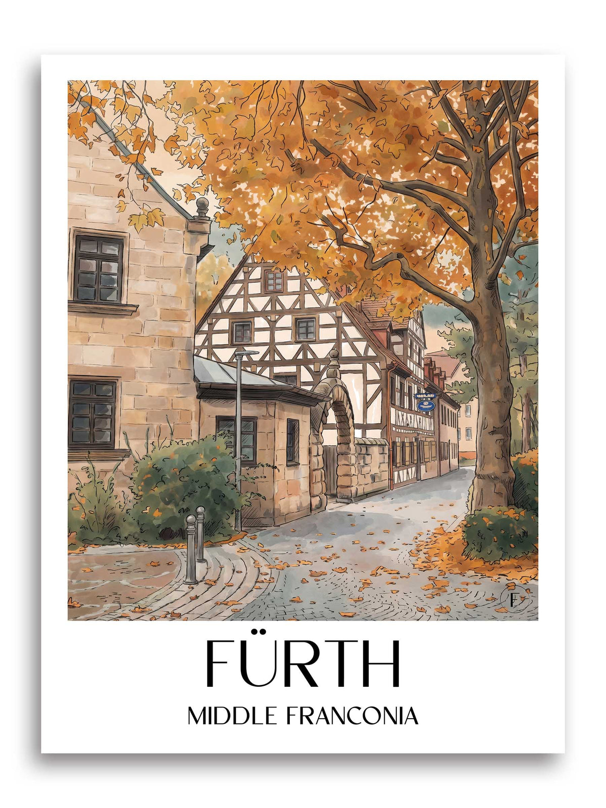 Fürth Poster - Mittelfranken - Deutschland Kunstdruck - Aquarell von A4 bis A1