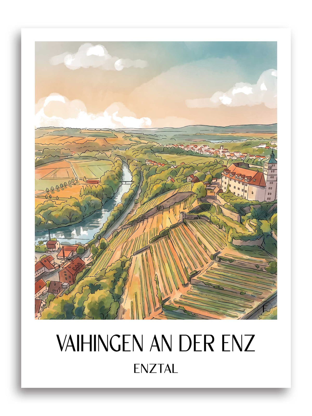 Vaihingen an der Enz Poster - Enztal - Deutschland Kunstdruck - Aquarell von A4 bis A1