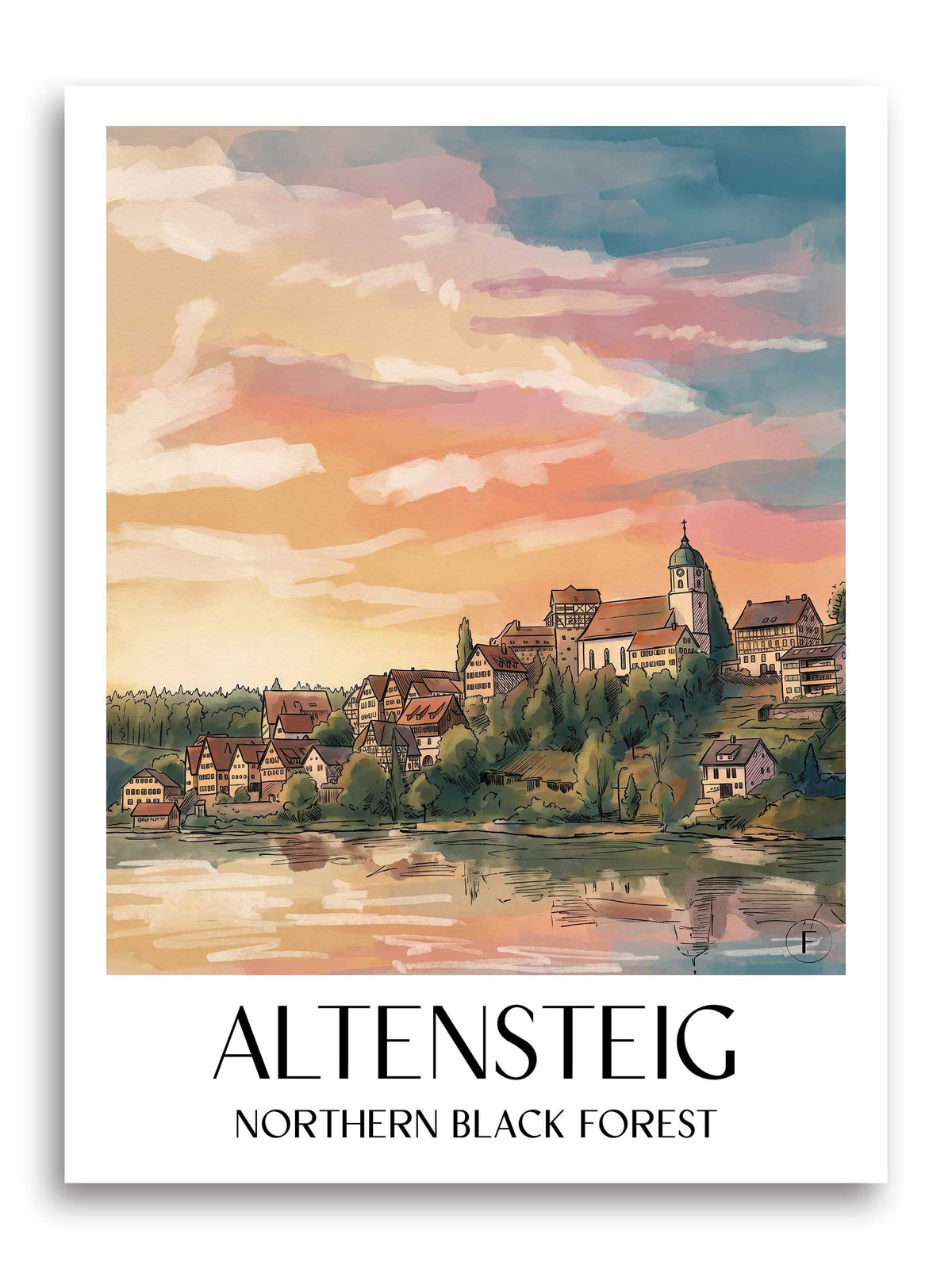 Altensteig Poster - Nordschwarzwald - Deutschland Kunstdruck - Aquarell von A4 bis A1