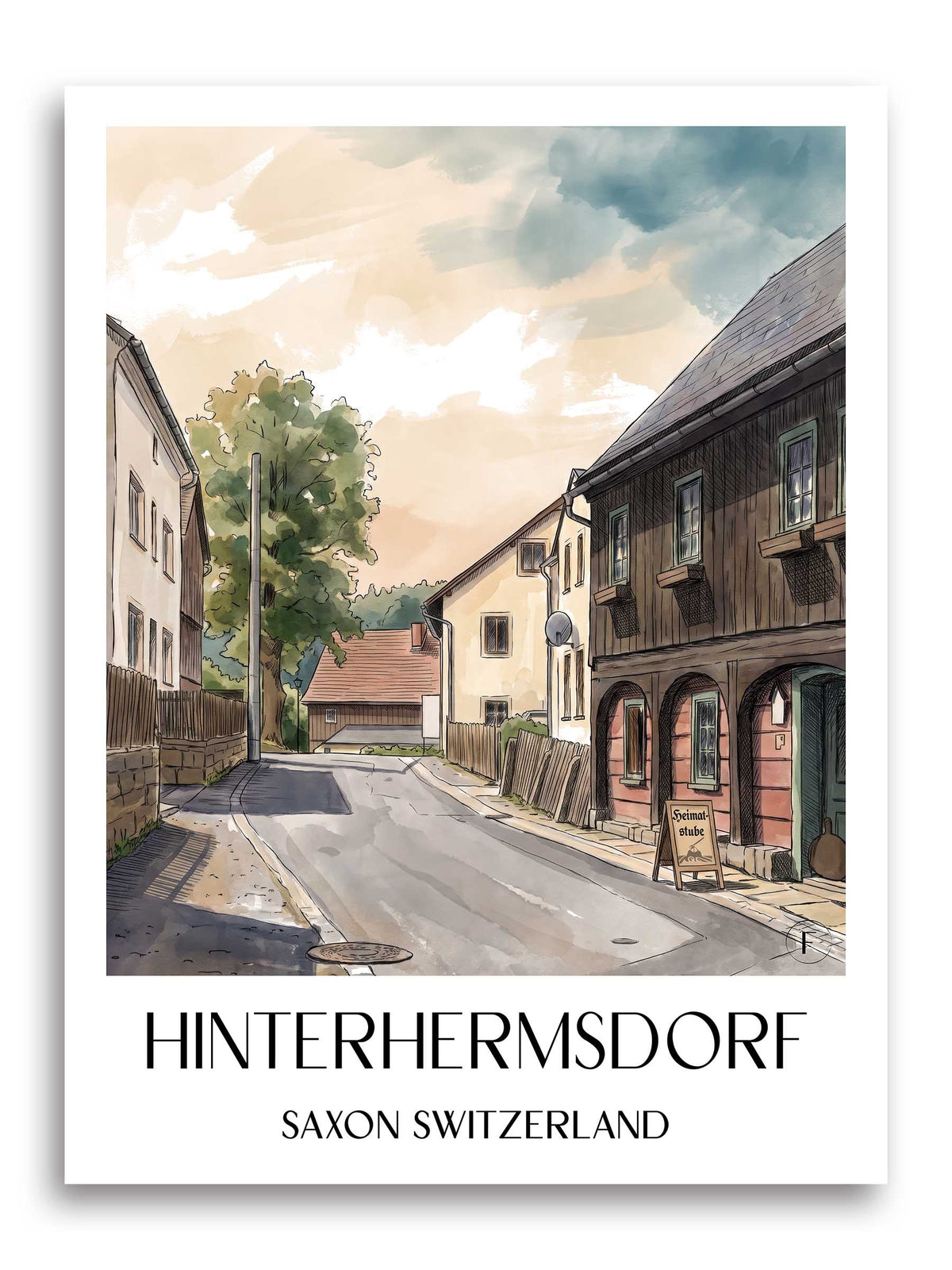 Hinterhermsdorf Poster - Sächsische Schweiz - Deutschland Kunstdruck - Aquarell von A4 bis A1
