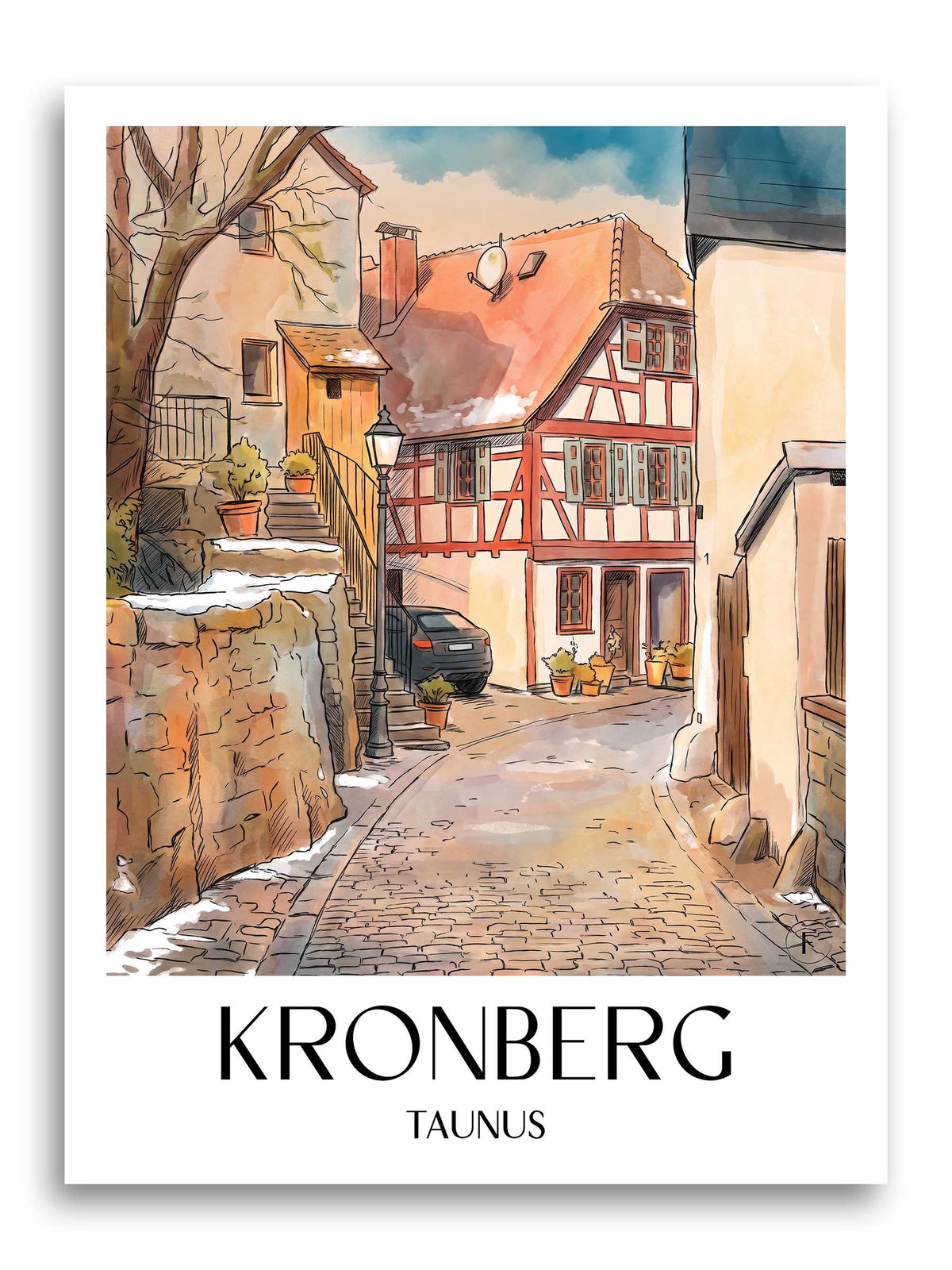 Kronberg Poster - Taunus - Deutschland Kunstdruck - Aquarell von A4 bis A1