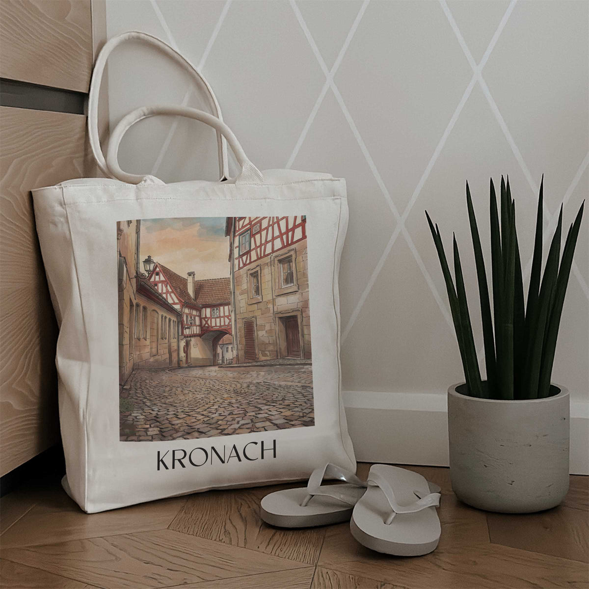 kronach-frankenwald-deutschland-einkaufstasche-aquarell