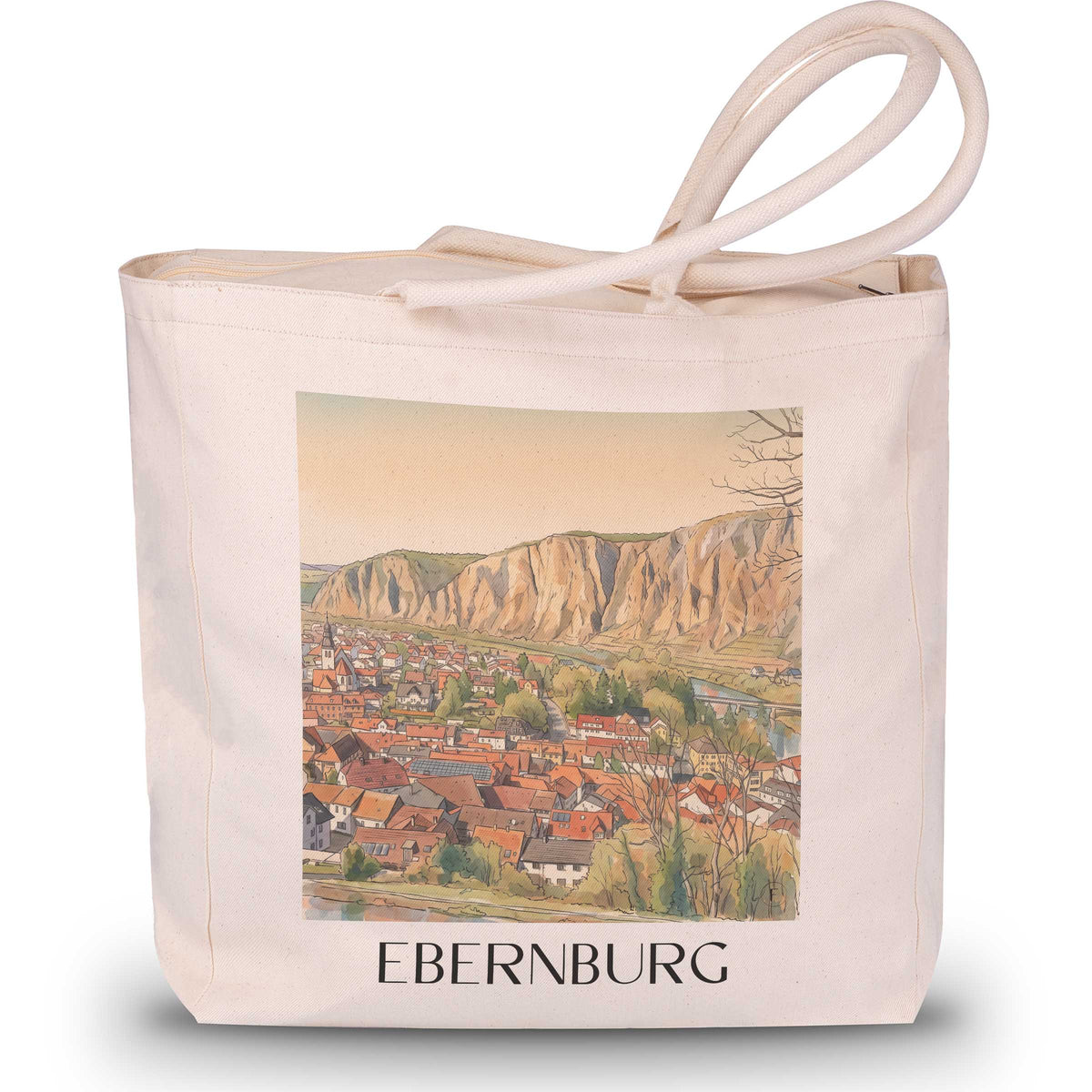 Ebernburg Shopping Tasche - Rheinland-Pfalz - Deutschland Tote Bag - Einkaufstasche im Aquarell Stil