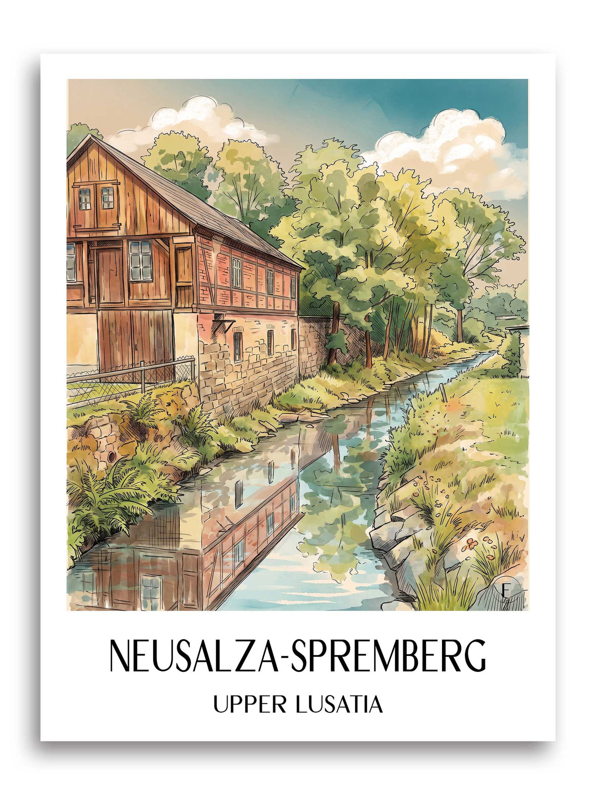 Neusalza-Spremberg Poster - Oberlausitz - Deutschland Kunstdruck - Aquarell von A4 bis A1