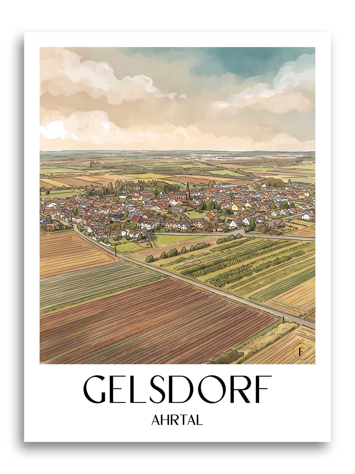 Gelsdorf Poster - Ahrtal - Deutschland Kunstdruck - Aquarell von A4 bis A1