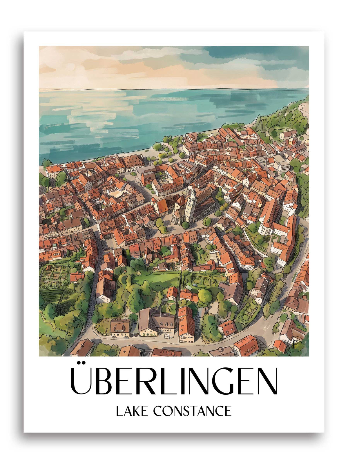 Überlingen Poster - Bodensee - Deutschland Kunstdruck - Aquarell von A4 bis A1