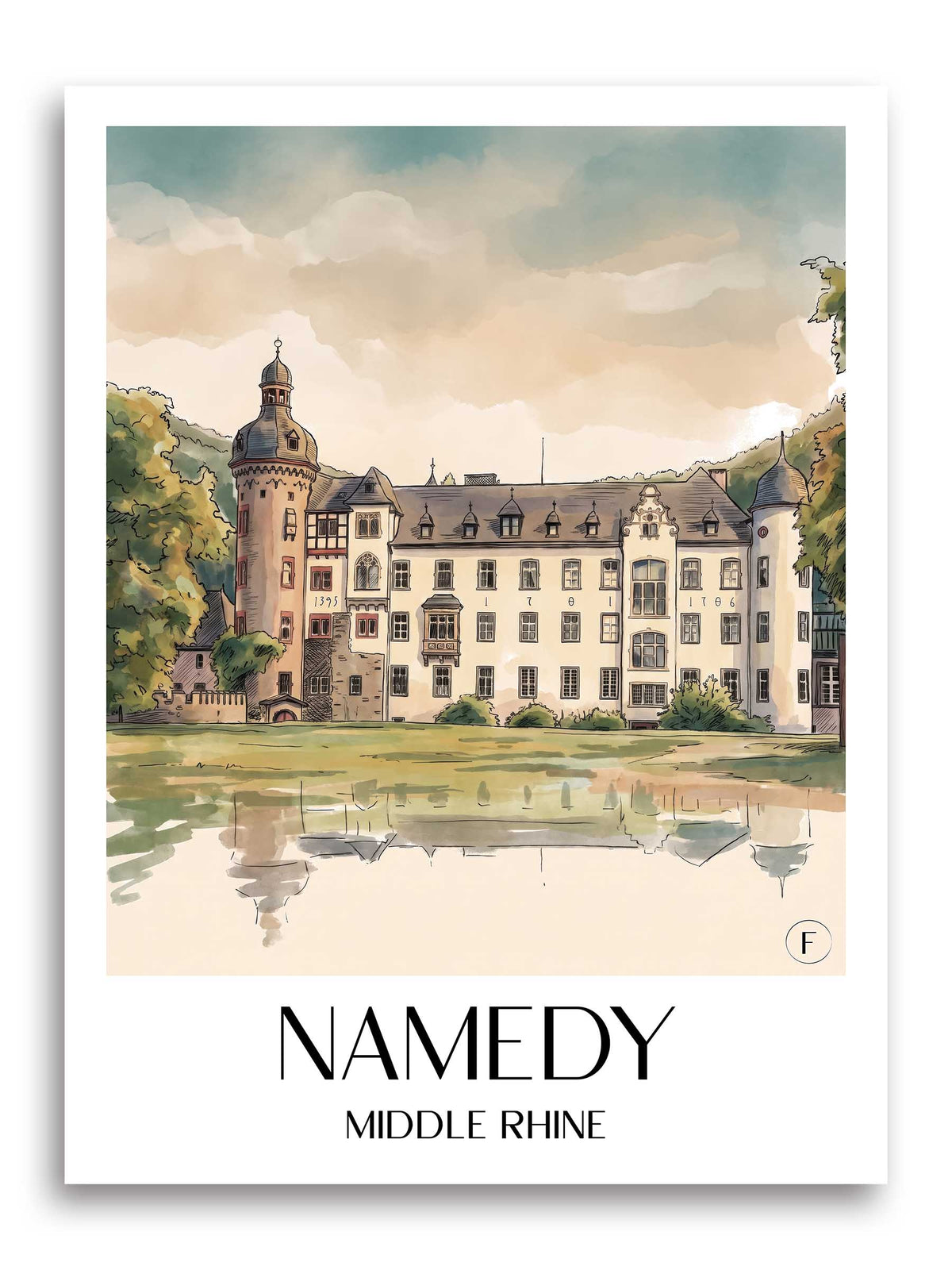 Namedy Poster - Mittelrhein - Deutschland Kunstdruck - Aquarell von A4 bis A1
