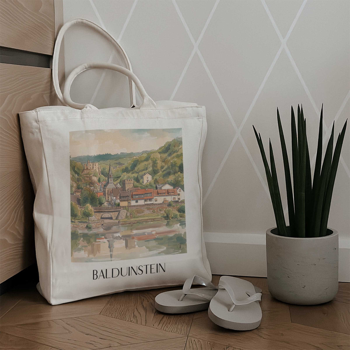 balduinstein-lahntal-deutschland-einkaufstasche-aquarell