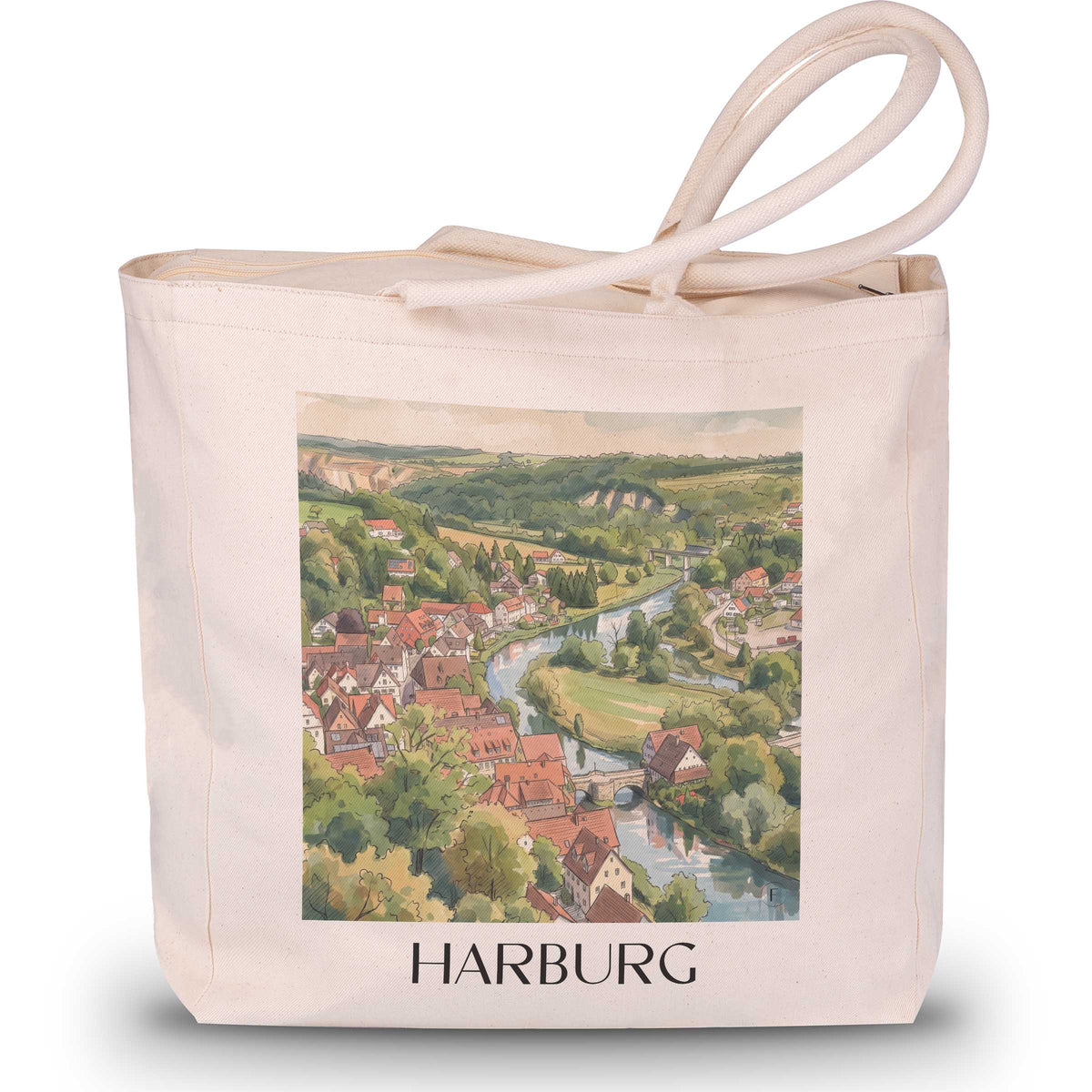 harburg-schwäbische-alb-deutschland-einkaufstasche-aquarell