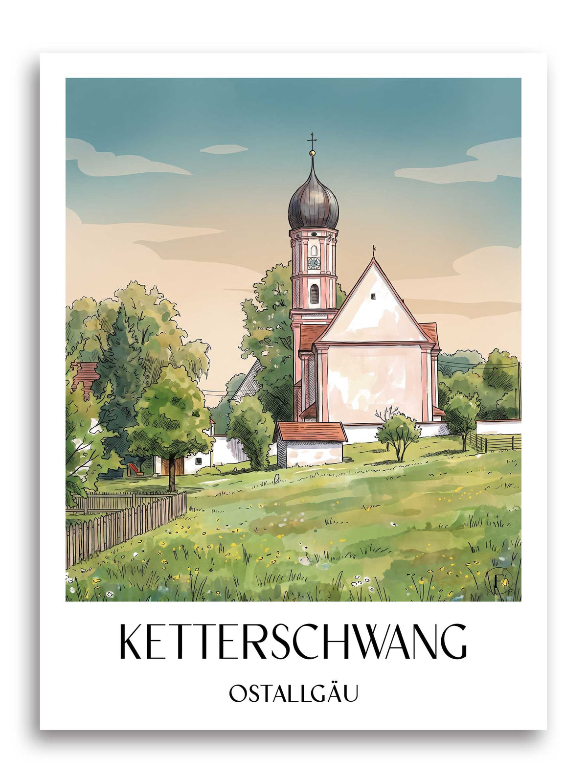 Ketterschwang Poster - Ostallgäu - Deutschland Kunstdruck - Aquarell von A4 bis A1