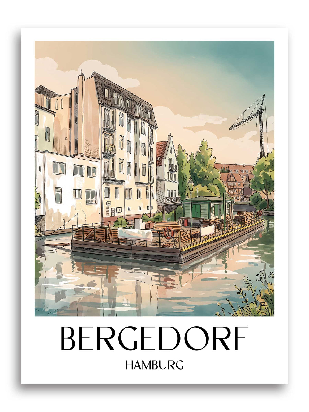 Bergedorf Poster - Hamburg - Deutschland Kunstdruck - Aquarell von A4 bis A1