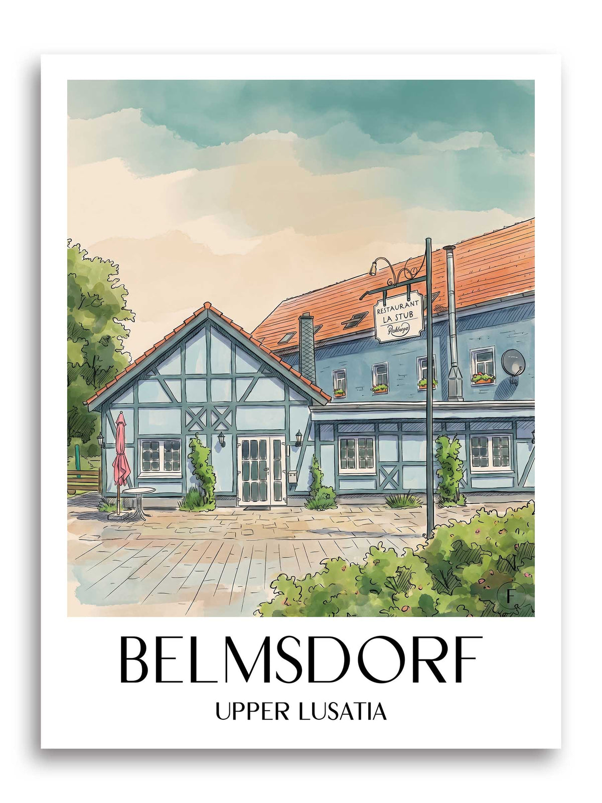 Belmsdorf Poster - Oberlausitz - Deutschland Kunstdruck - Aquarell von A4 bis A1