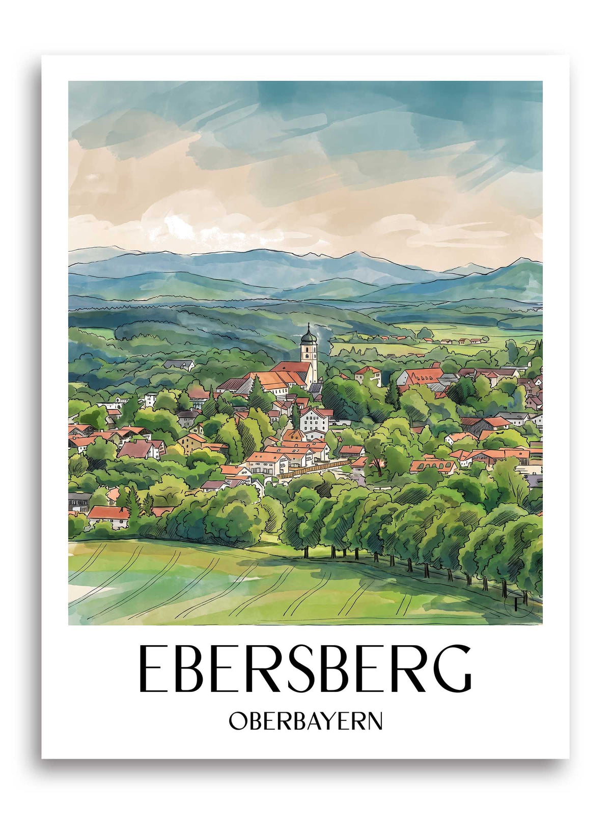 ebersberg-oberbayern-deutschland-poster-aquarell