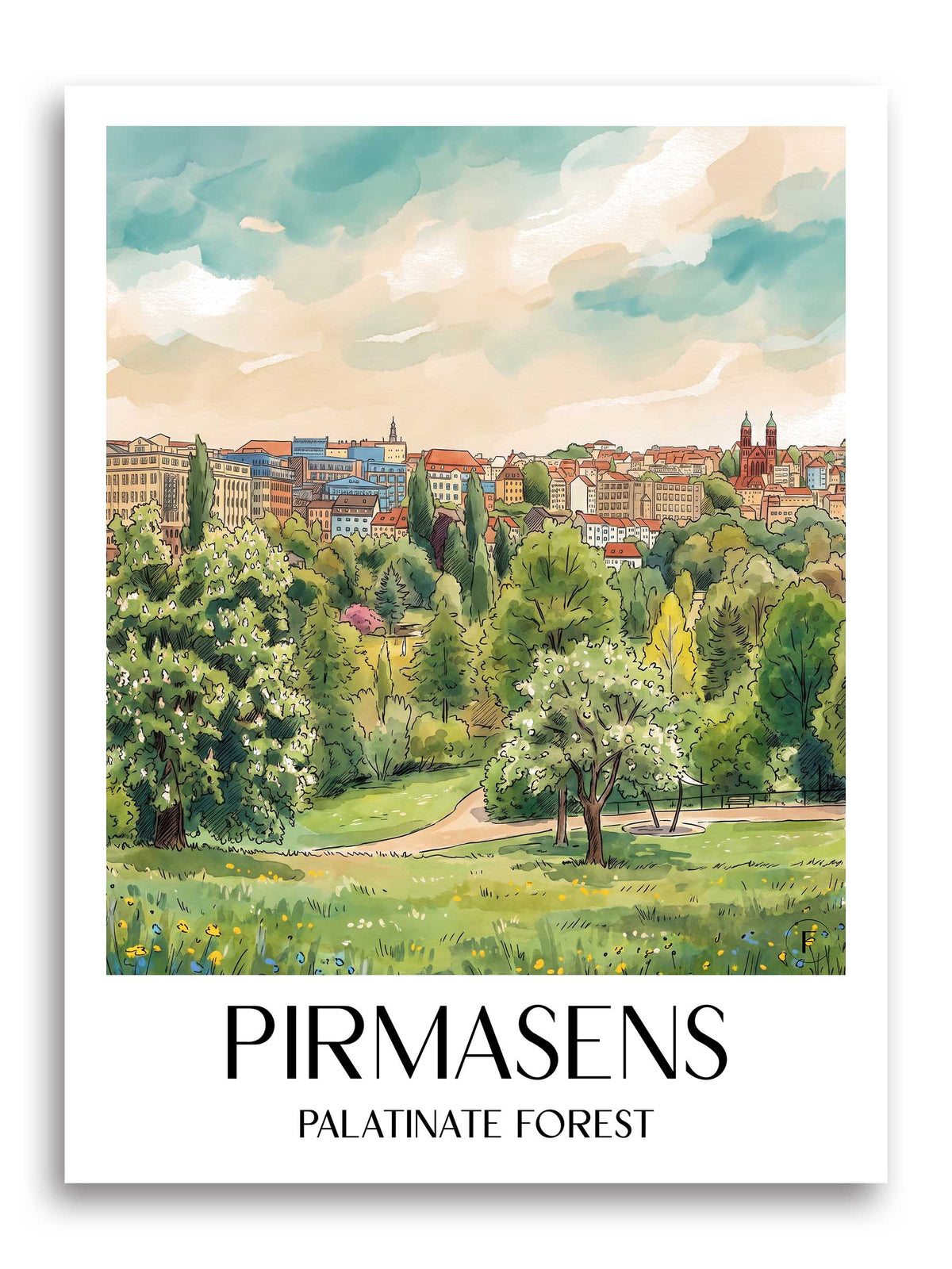 Pirmasens Poster - Pfälzerwald - Deutschland Kunstdruck - Aquarell von A4 bis A1