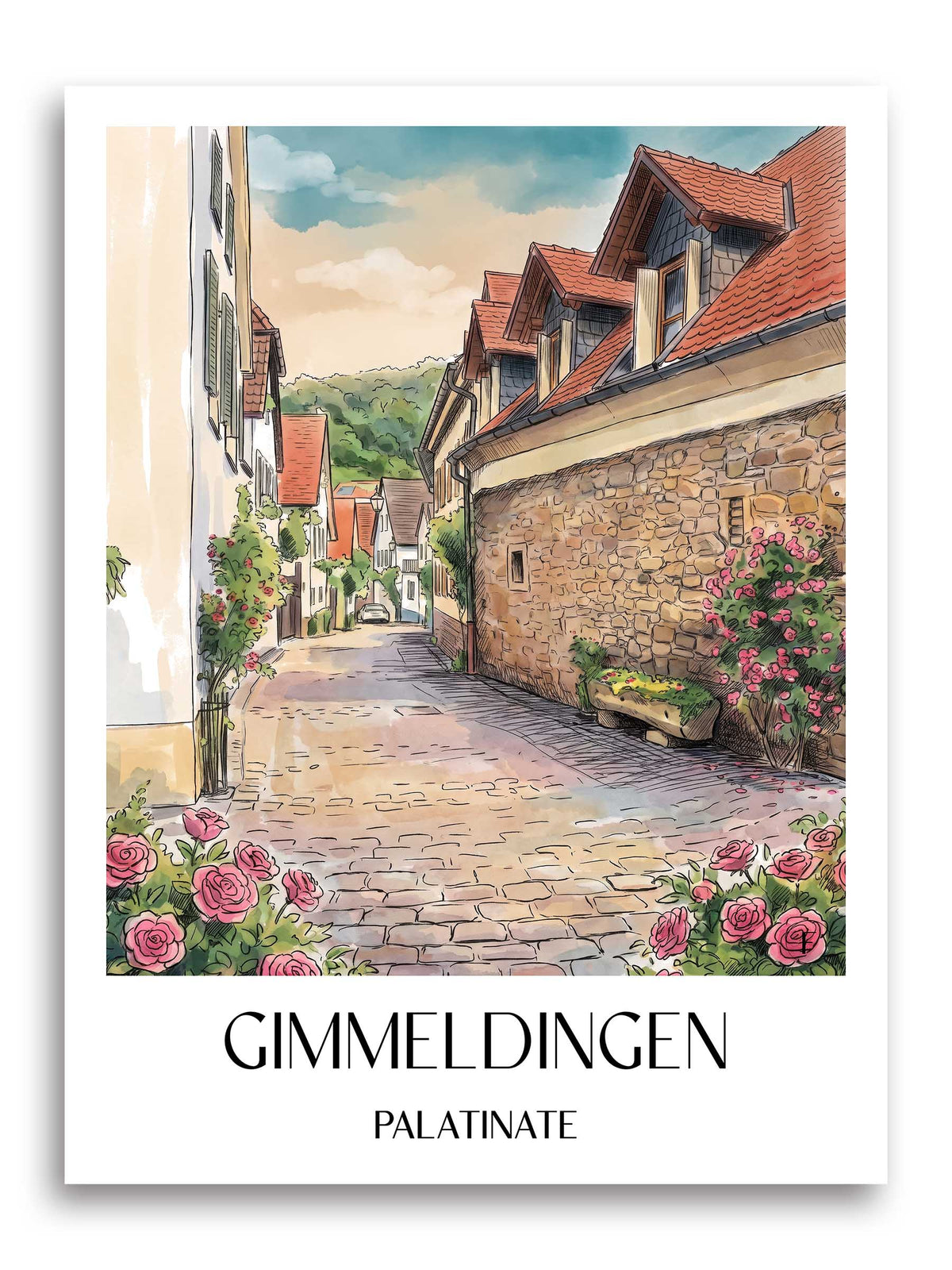 Gimmeldingen Poster - Pfalz - Deutschland Kunstdruck - Aquarell von A4 bis A1