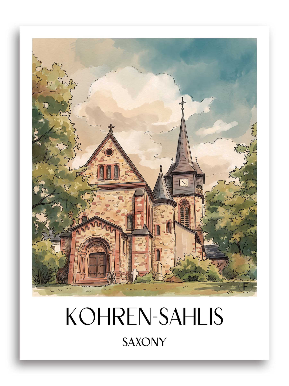 Kohren-Sahlis Poster - Sachsen - Deutschland Kunstdruck - Aquarell von A4 bis A1