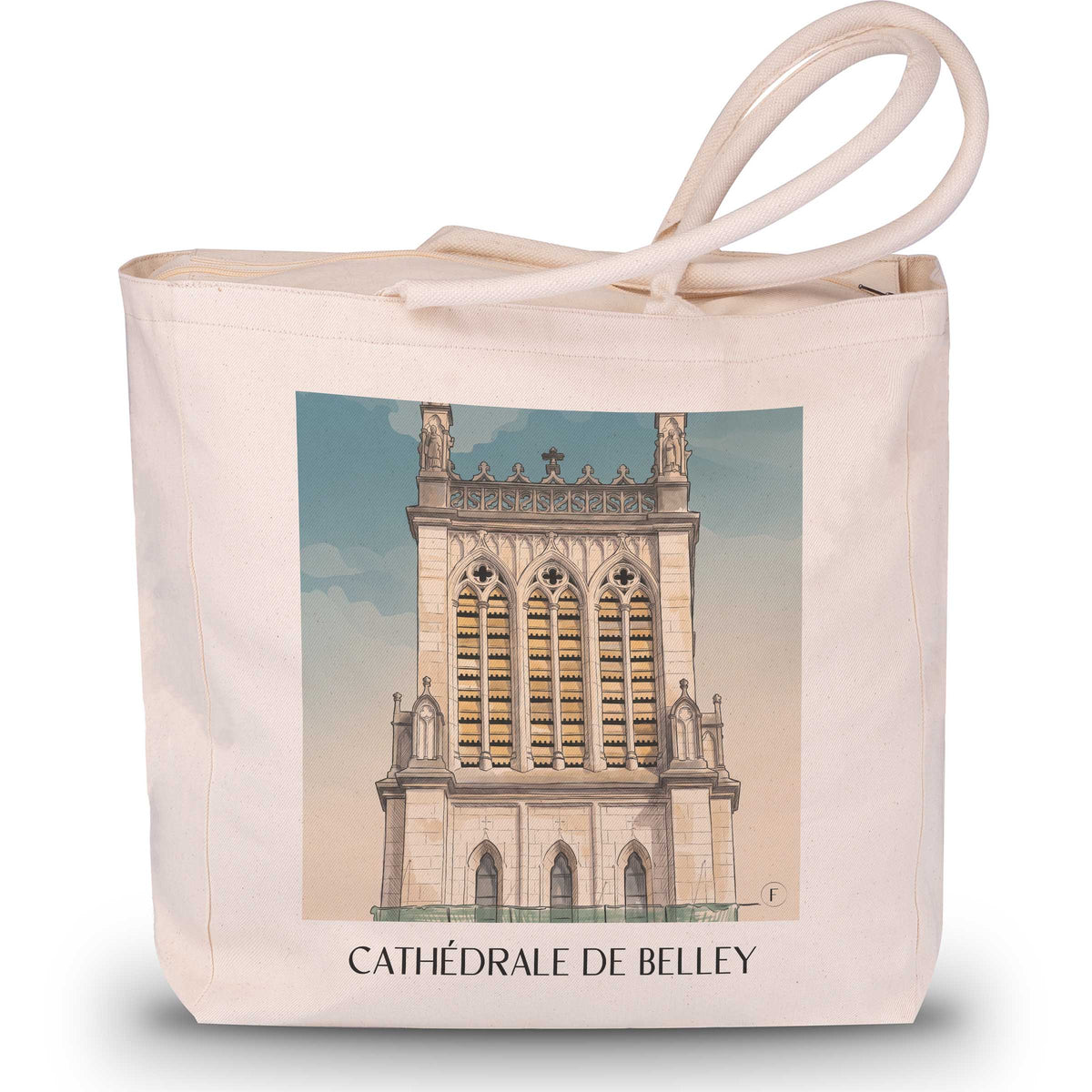 cathédrale-de-belley-ain-frankreich-einkaufstasche-aquarell