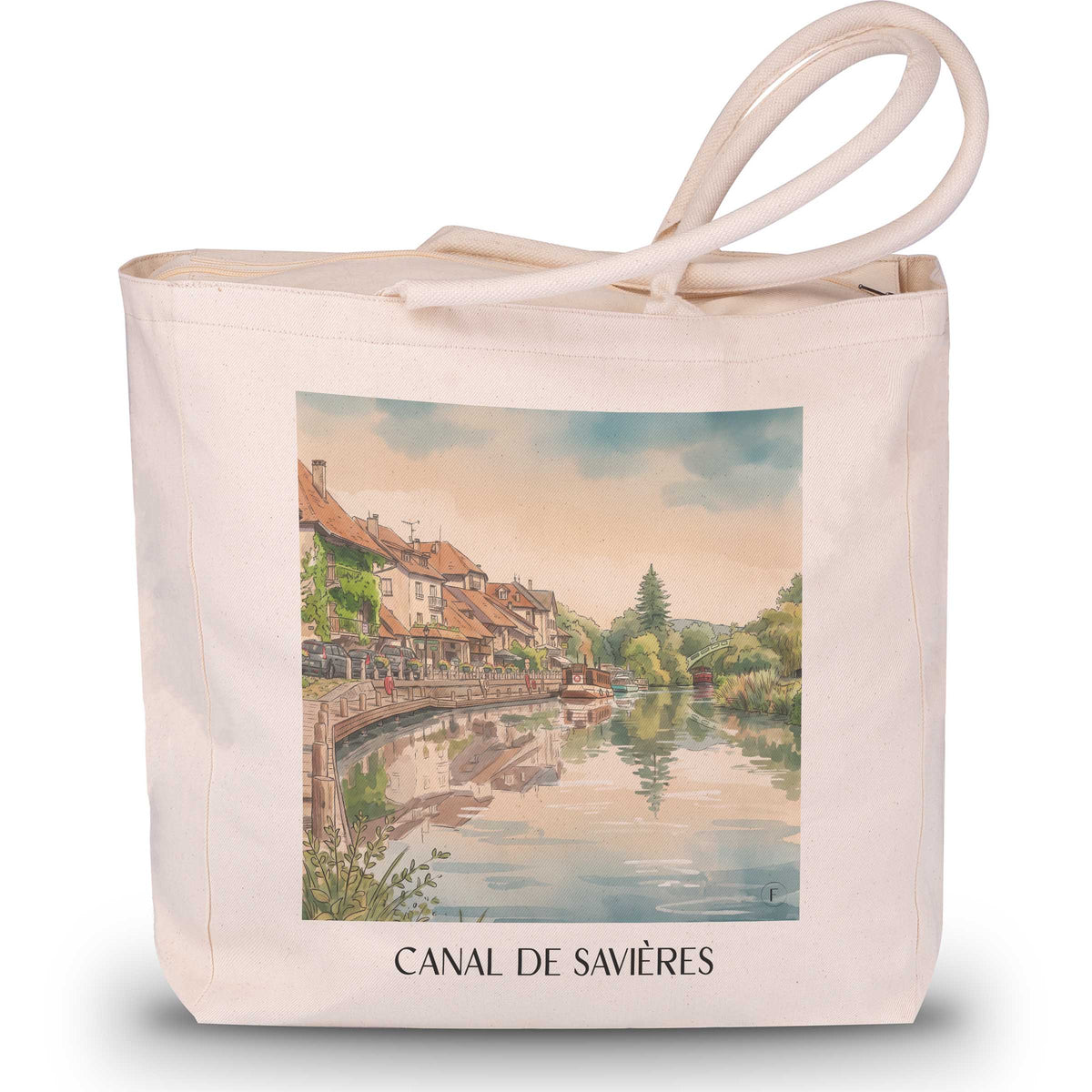 canal-de-savières-bugey-frankreich-einkaufstasche-aquarell