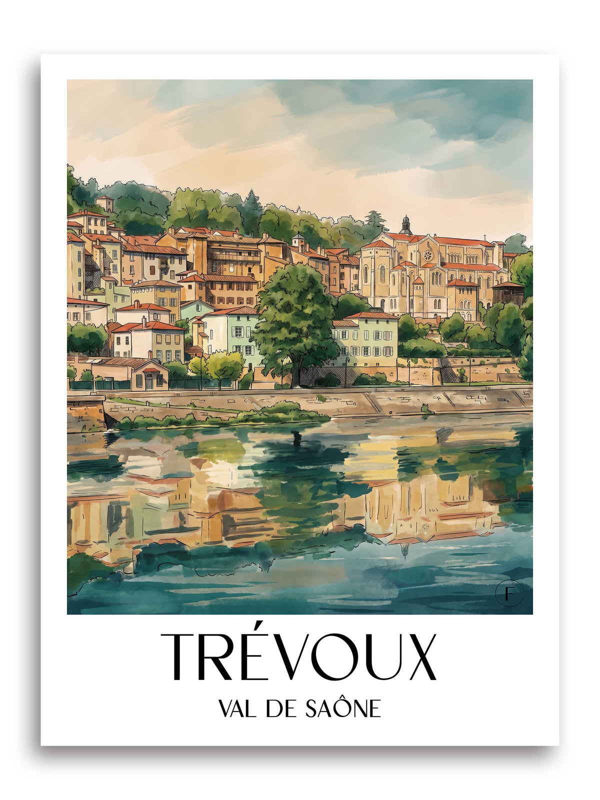 Trévoux Poster - Val de Saône - Frankreich Kunstdruck - Aquarell von A4 bis A1