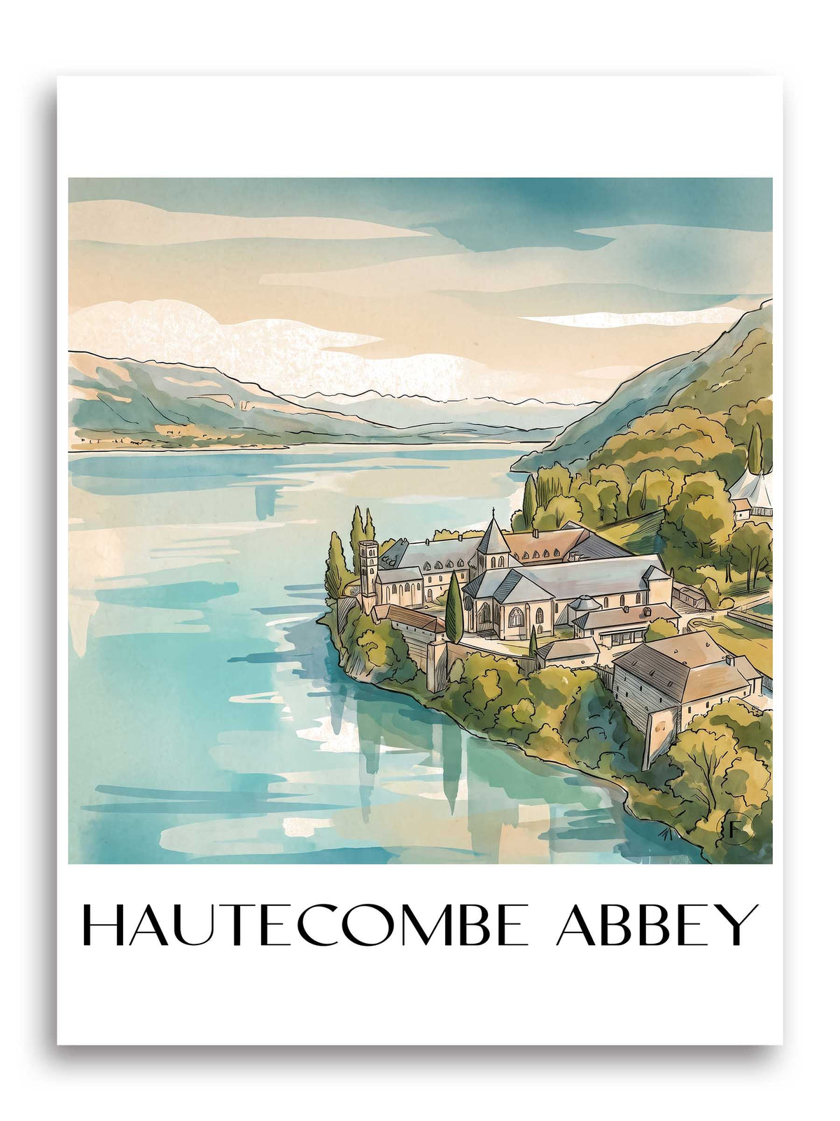 Abbaye de Hautecombe Poster - Lac du Bourget - Frankreich Kunstdruck - Aquarell von A4 bis A1