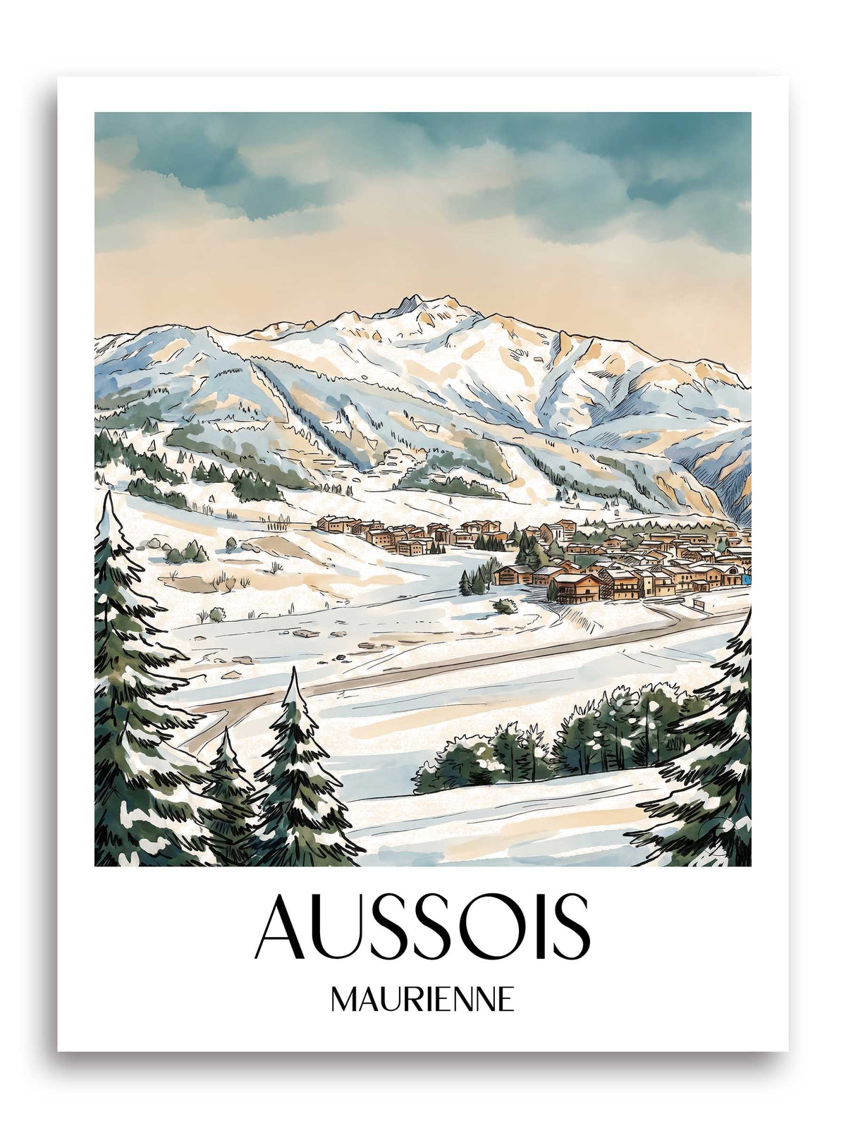 Aussois Poster - Maurienne - Frankreich Kunstdruck - Aquarell von A4 bis A1