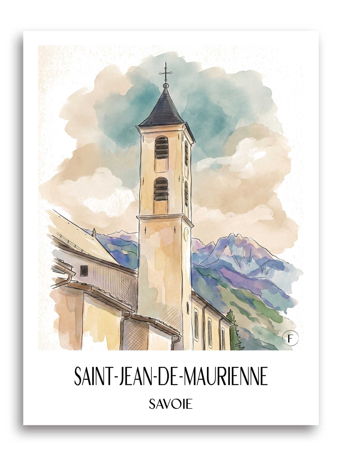 Saint-Jean-de-Maurienne Poster - Savoie - Frankreich Kunstdruck - Aquarell von A4 bis A1