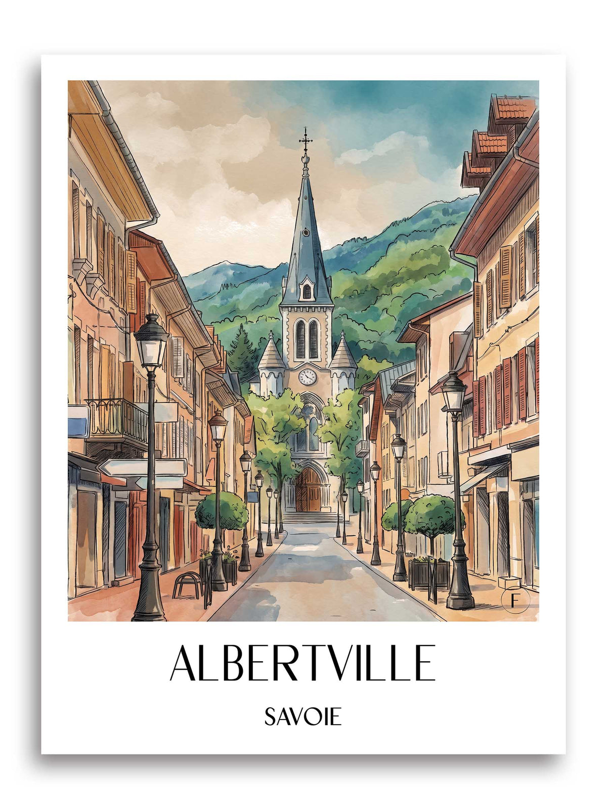 Albertville Poster - Savoie - Frankreich Kunstdruck - Aquarell von A4 bis A1