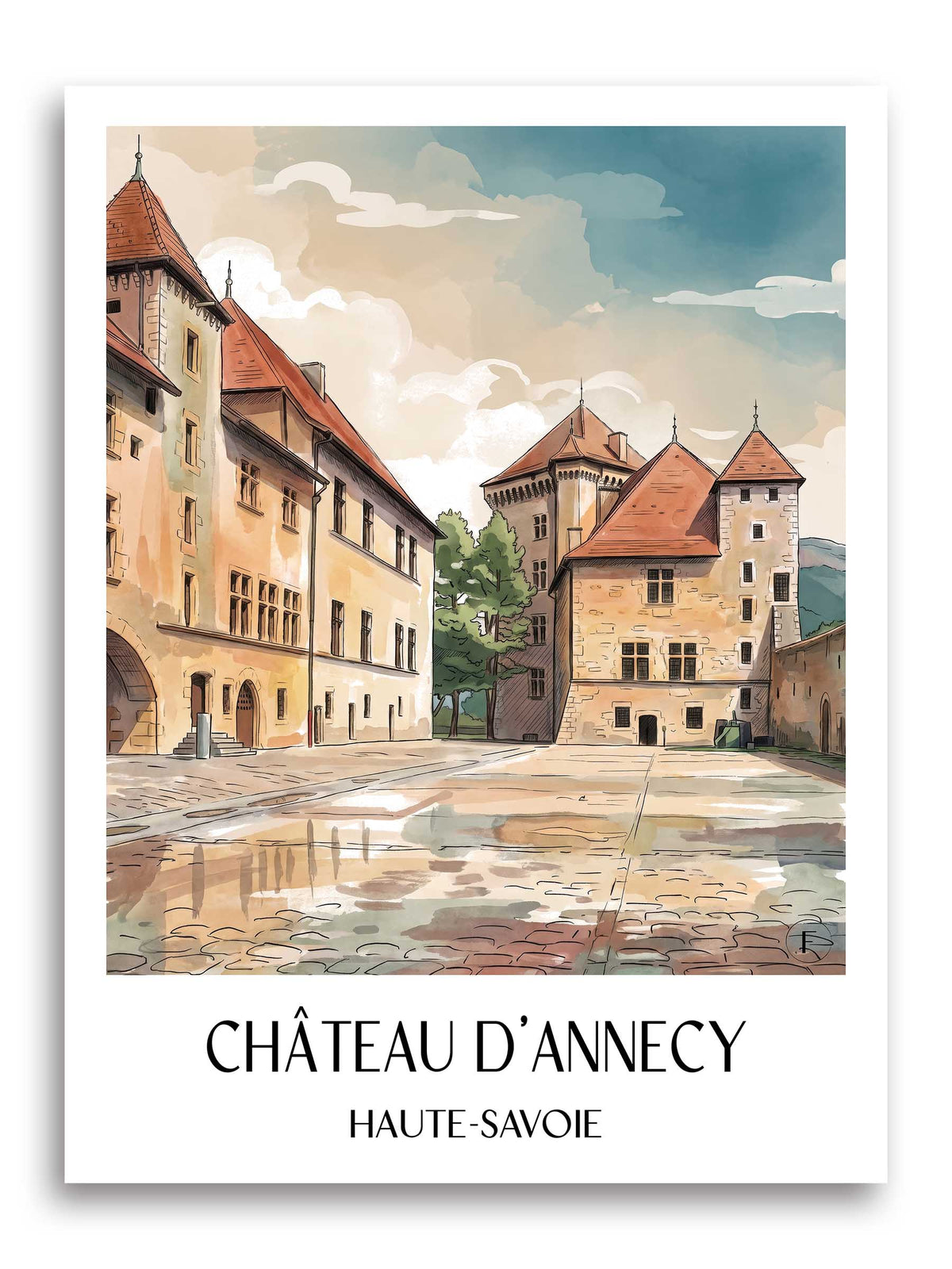 Château d'Annecy Poster - Haute-Savoie - Frankreich Kunstdruck - Aquarell von A4 bis A1