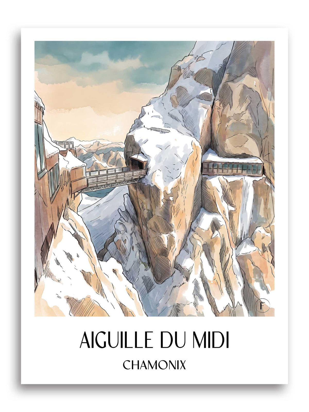 Aiguille du Midi Poster - Chamonix - Frankreich Kunstdruck - Aquarell von A4 bis A1