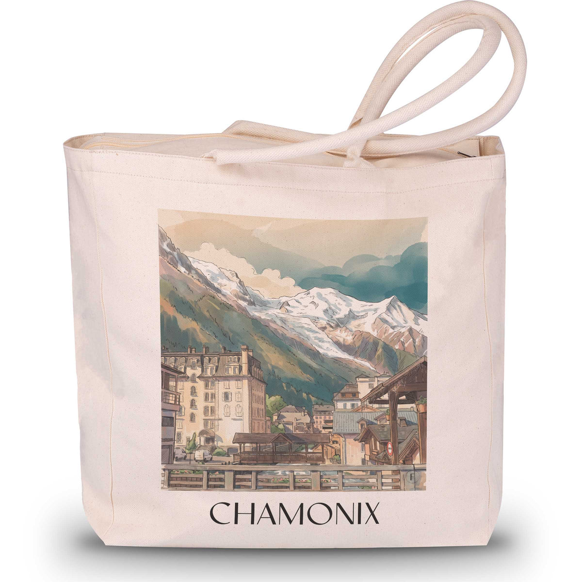 Chamonix Shopping Tasche - Mont Blanc - Frankreich Tote Bag - Einkaufstasche im Aquarell Stil