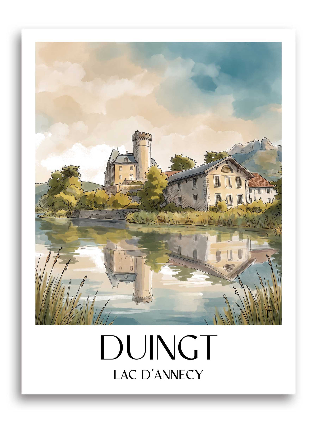duingt-lac-d'annecy-frankreich-poster-aquarell