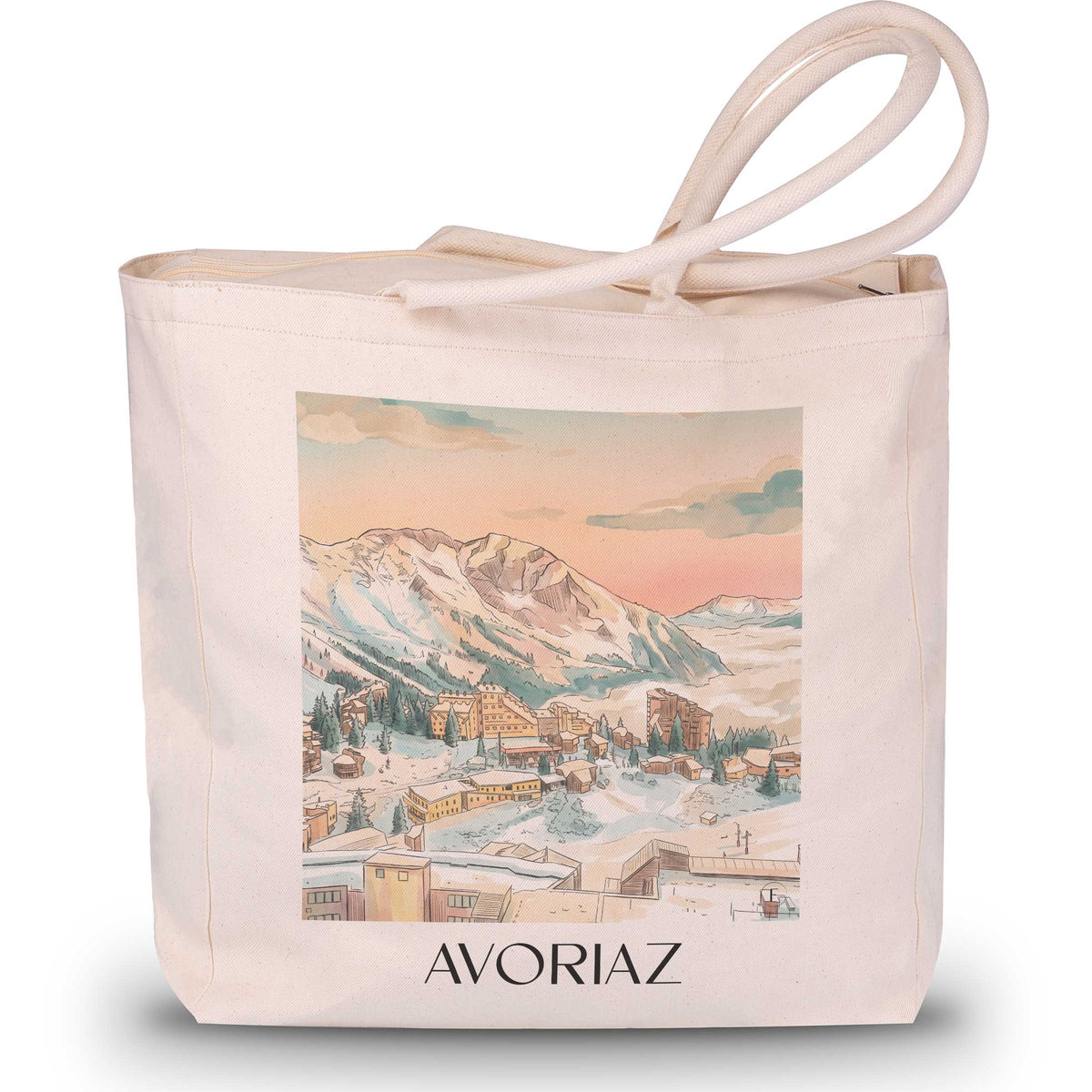 avoriaz-portes-du-soleil-frankreich-einkaufstasche-aquarell