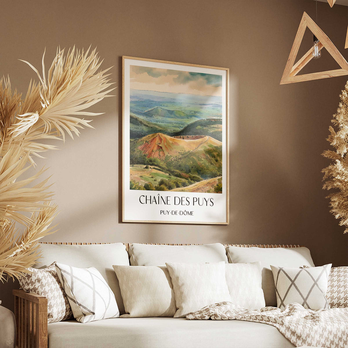 chaîne-des-puys-puy-de-dôme-frankreich-poster-aquarell